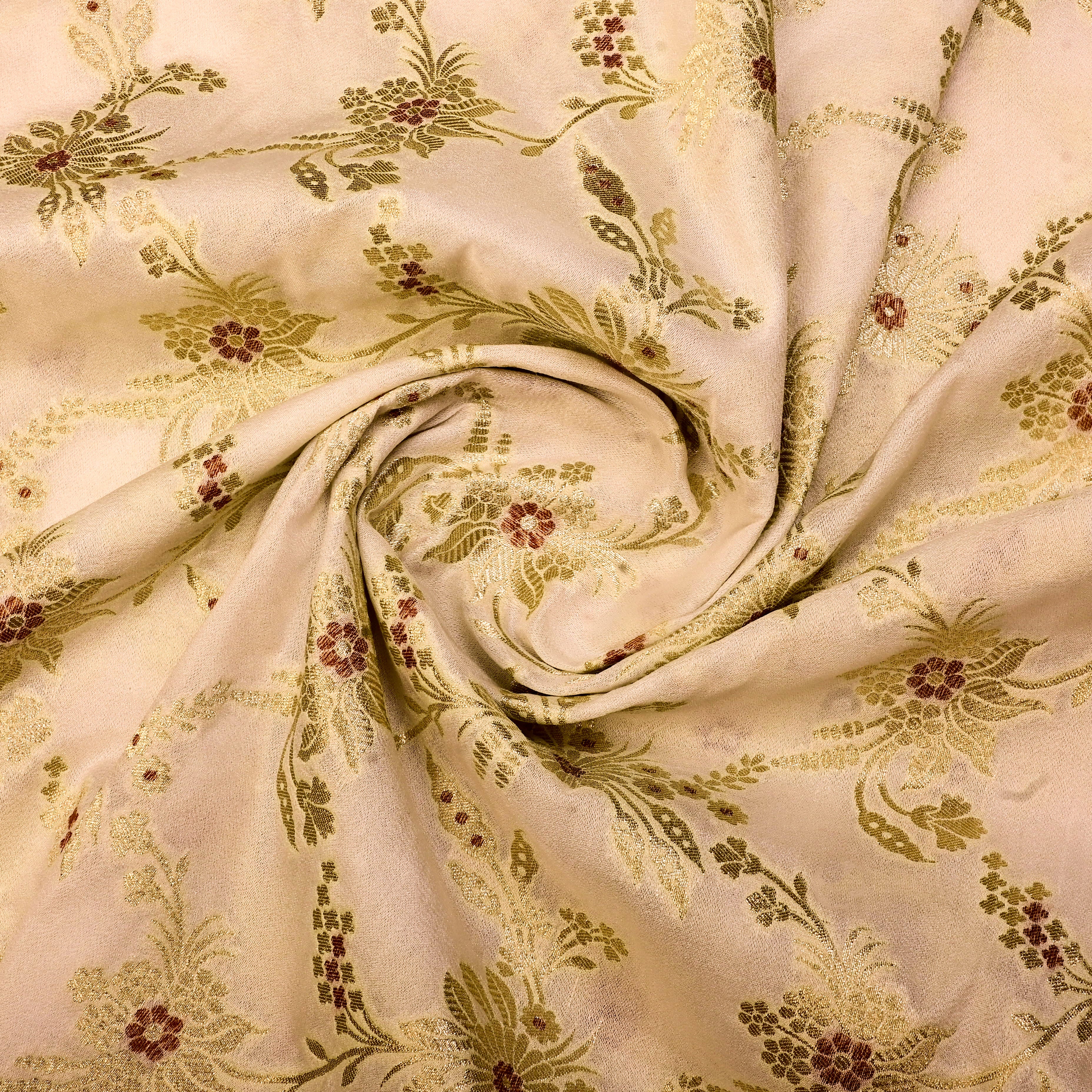 Bisque Cream Banarasi Fabric With Floral Jaal