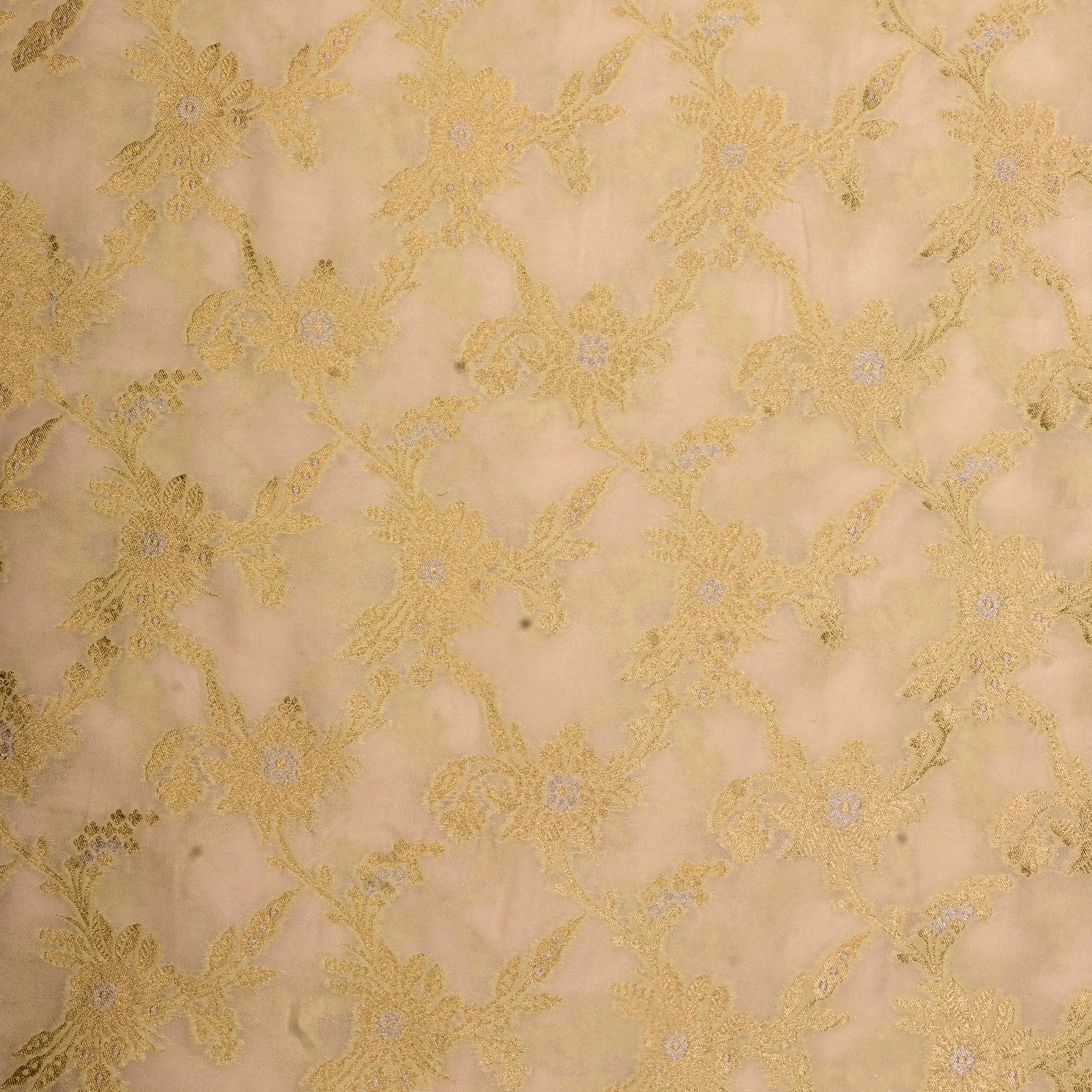 Banana Ice-Cream Banarasi Fabric With Floral Jaal