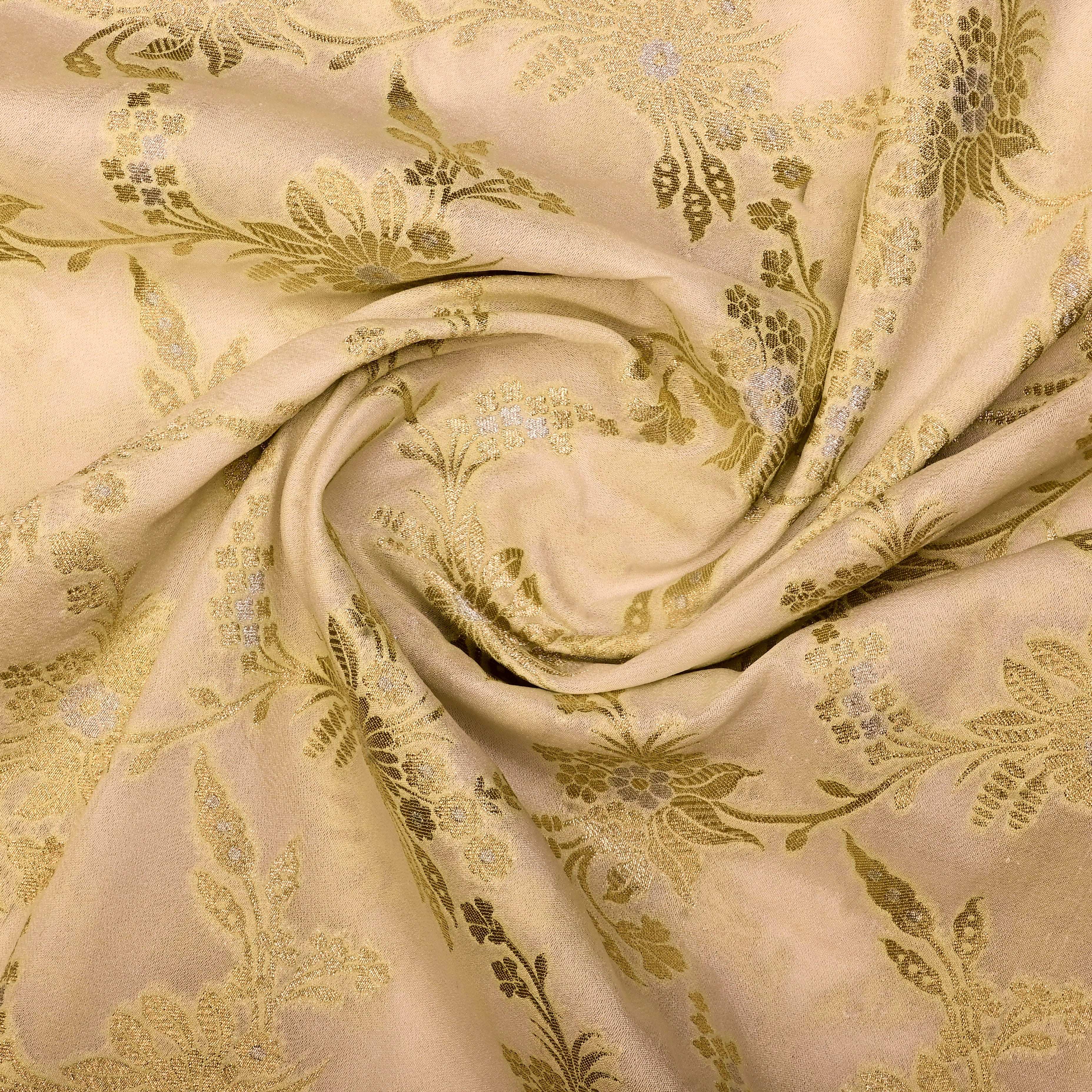 Banana Ice-Cream Banarasi Fabric With Floral Jaal