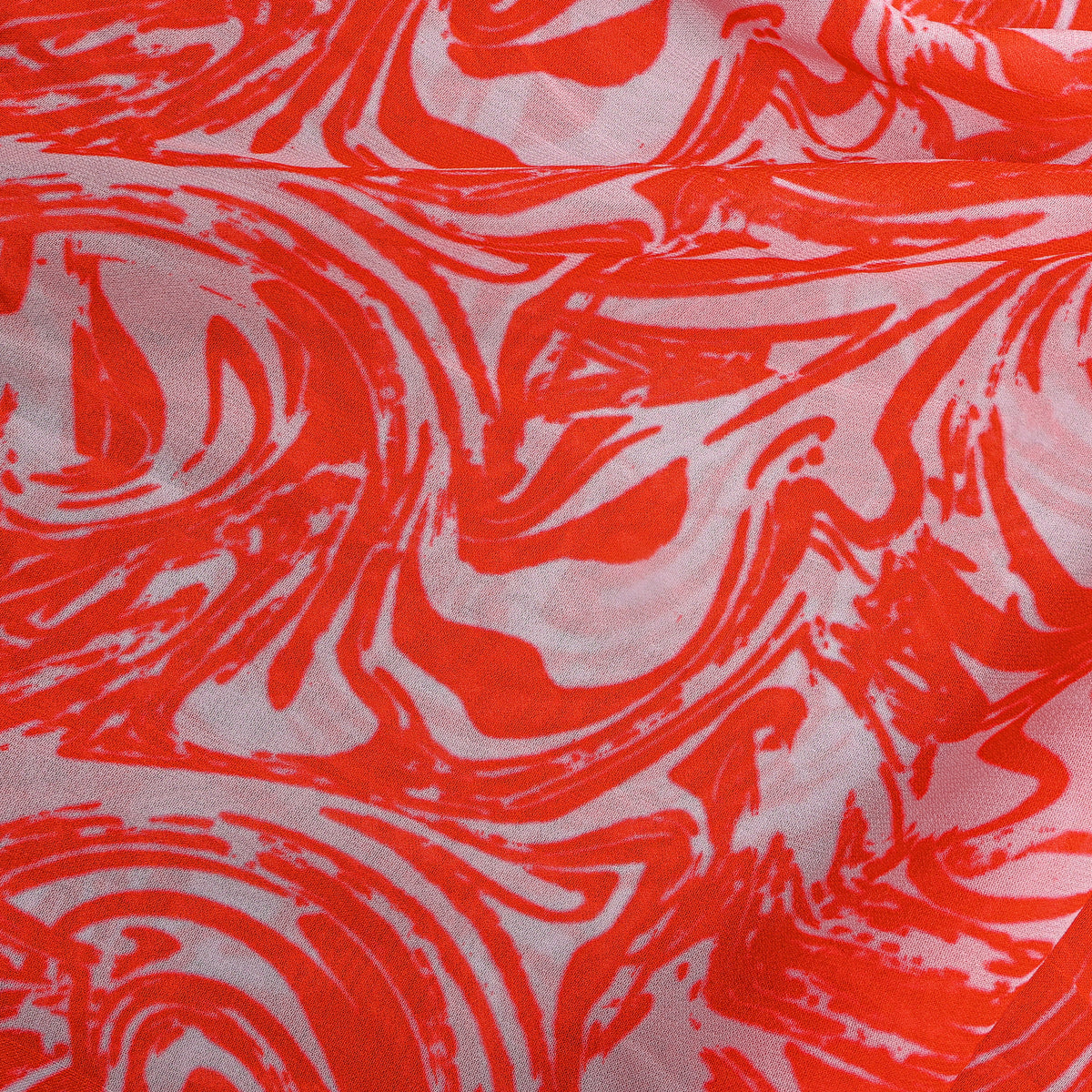 Vermilion Orange Swirl Abstract Digital Print Georgette Fabric