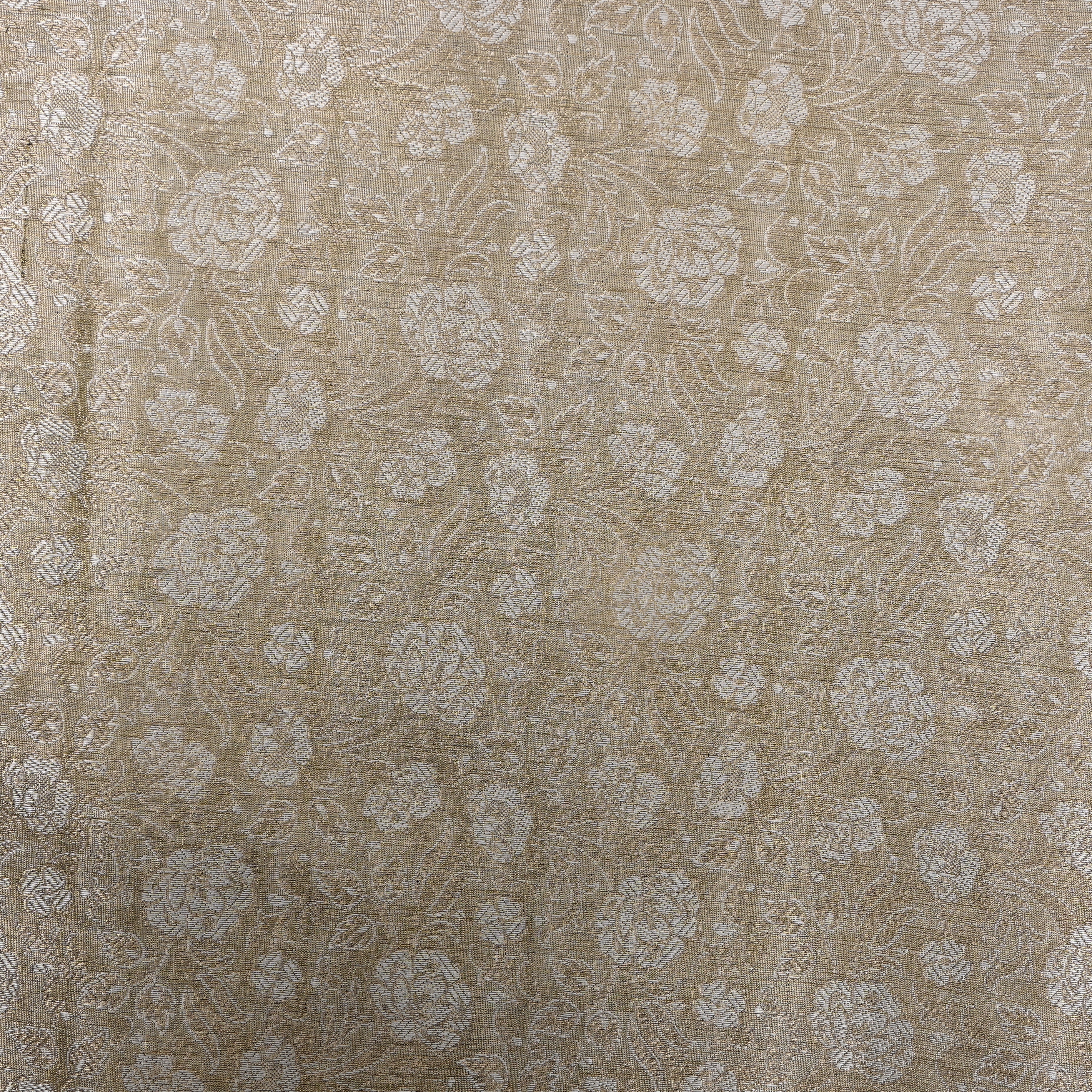 Beige With Silver Zari Floral Jamawar Fabric