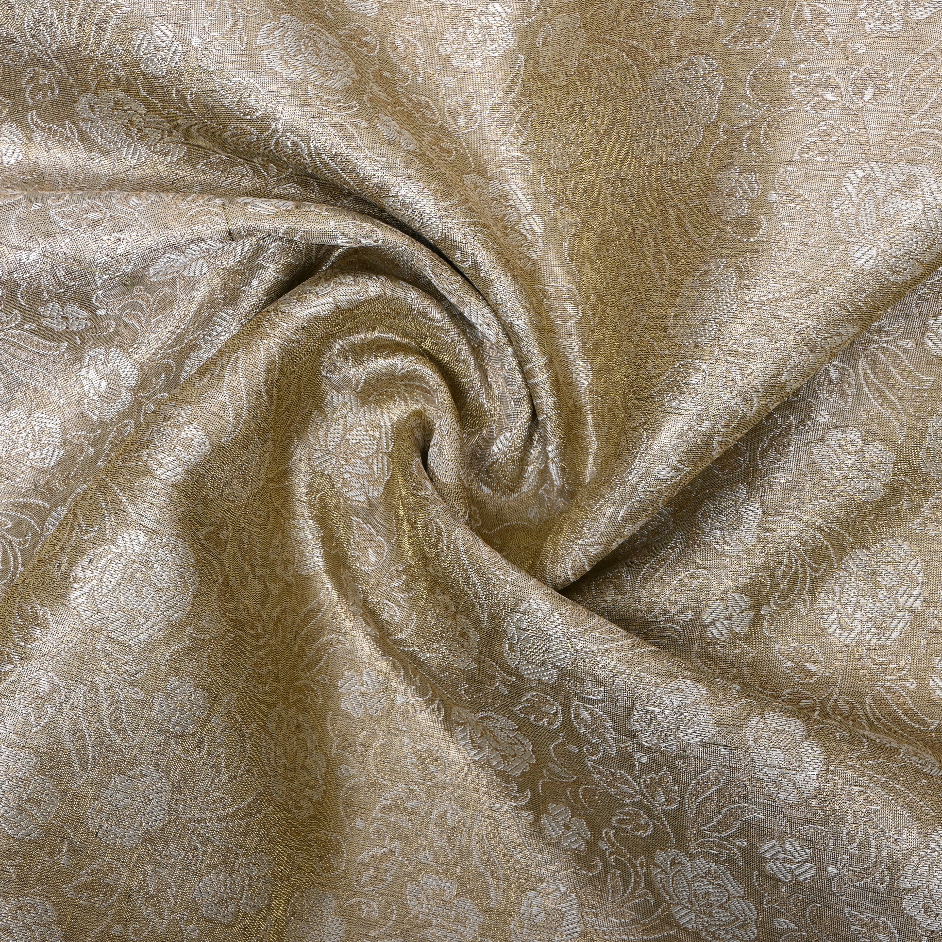 Beige With Silver Zari Floral Jamawar Fabric