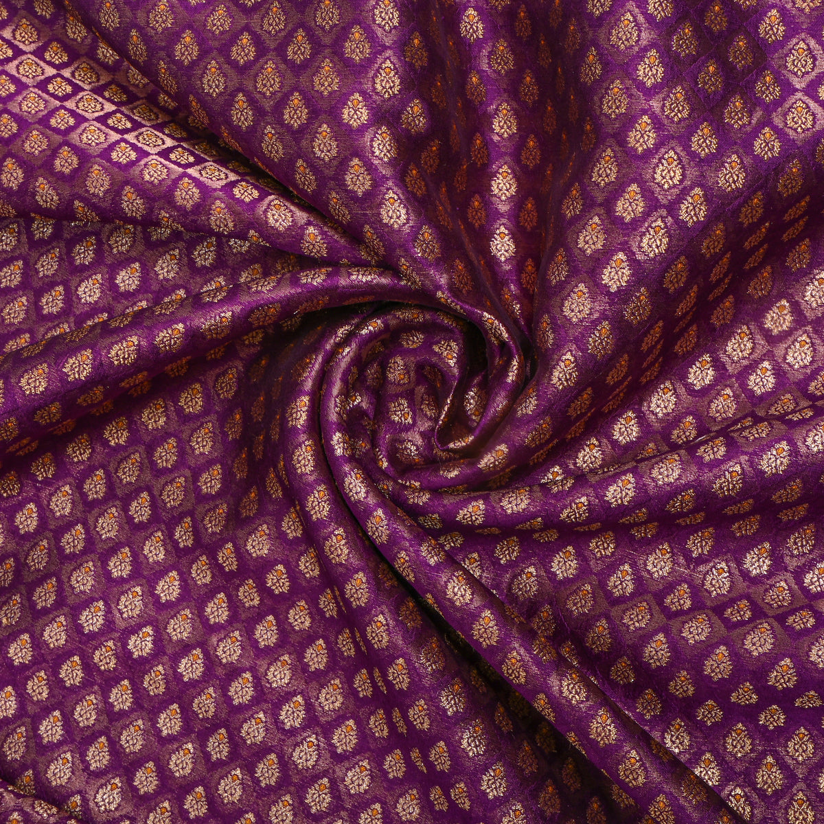 Plum Purple Gold Zari Micro Butti Jamawar Silk Fabric
