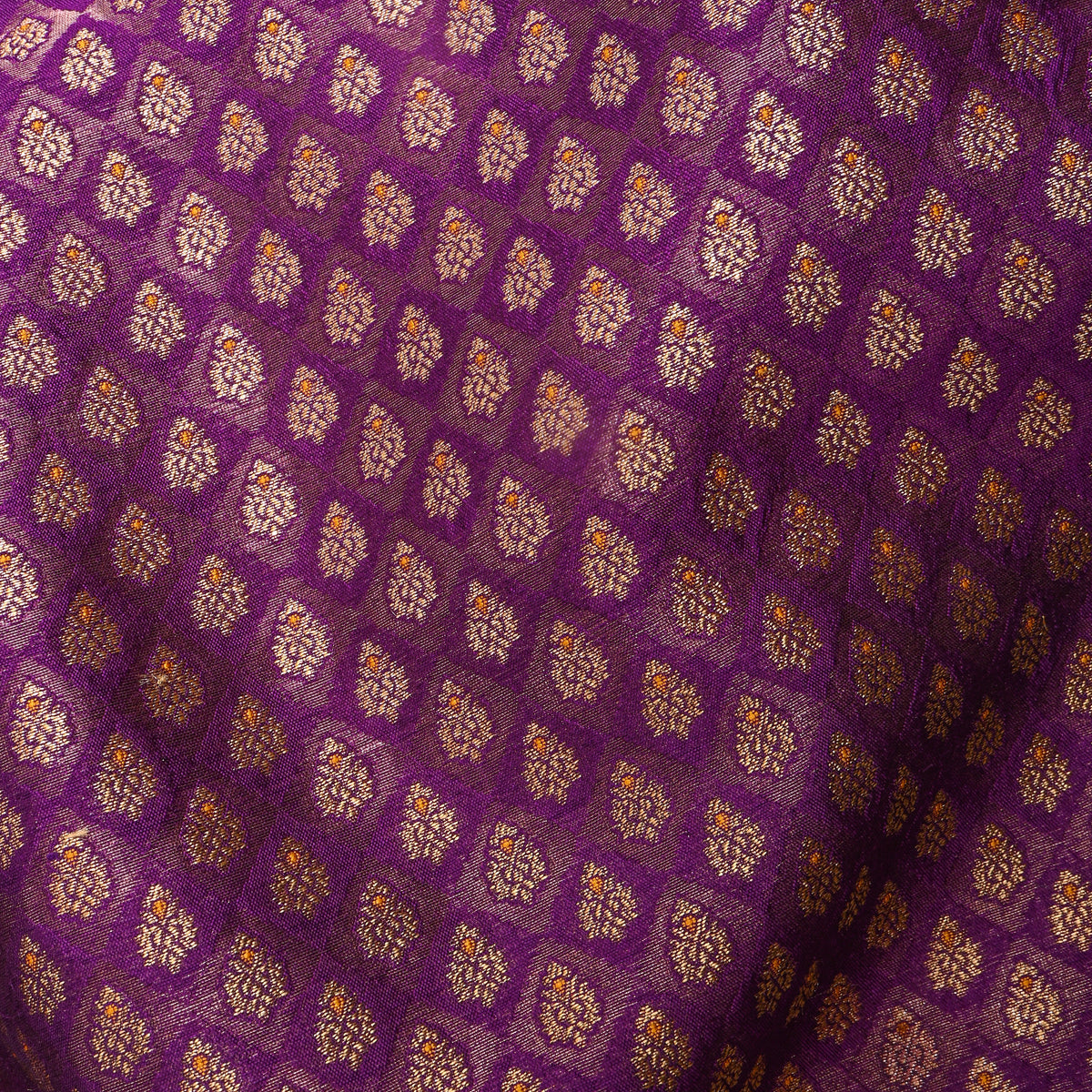 Plum Purple Gold Zari Micro Butti Jamawar Silk Fabric