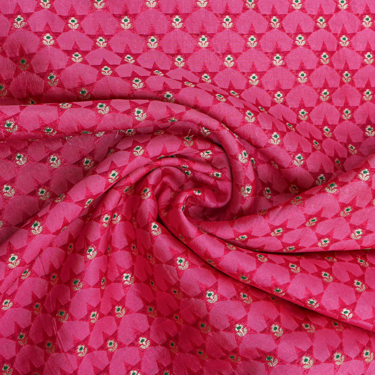 Rose Pink Silver Zari Butti Self Weave Jamawar Silk Fabric