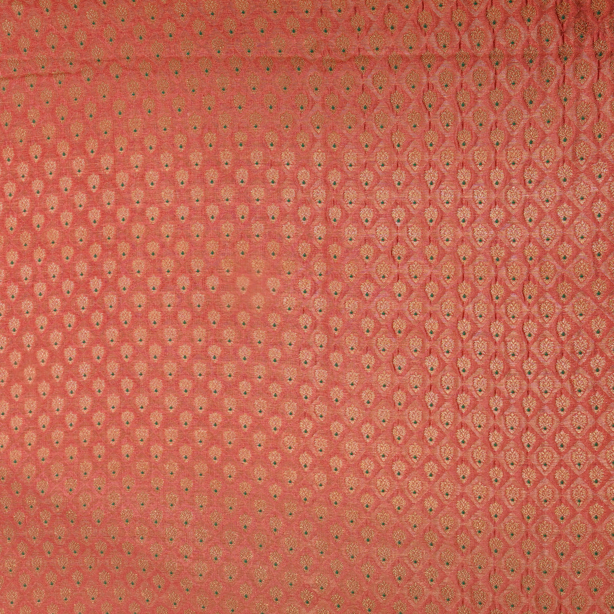 Terracotta Red Gold Zari Check Grid Jamawar Silk Fabric