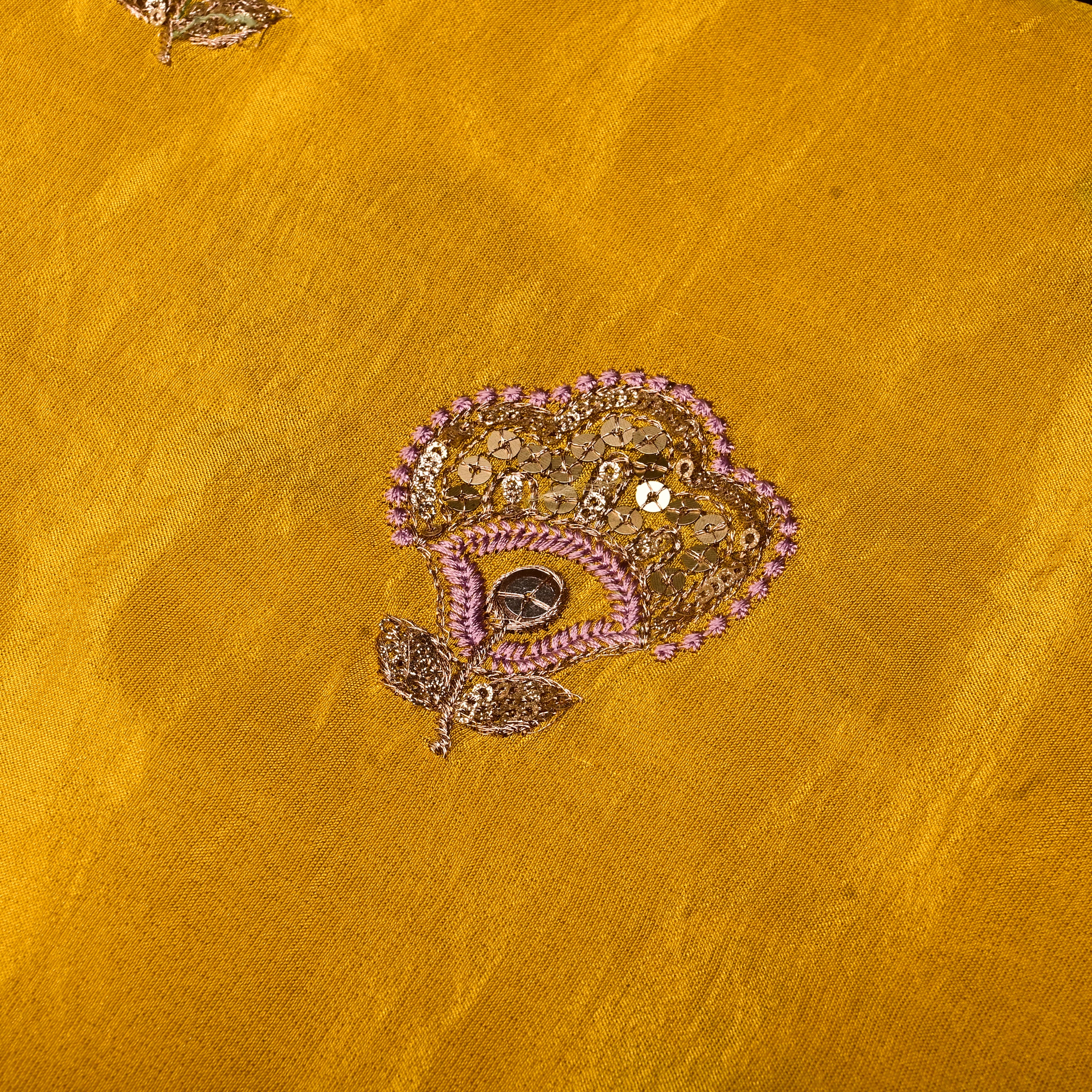 Golden Yellow Tissue Fabric With Sequins Work