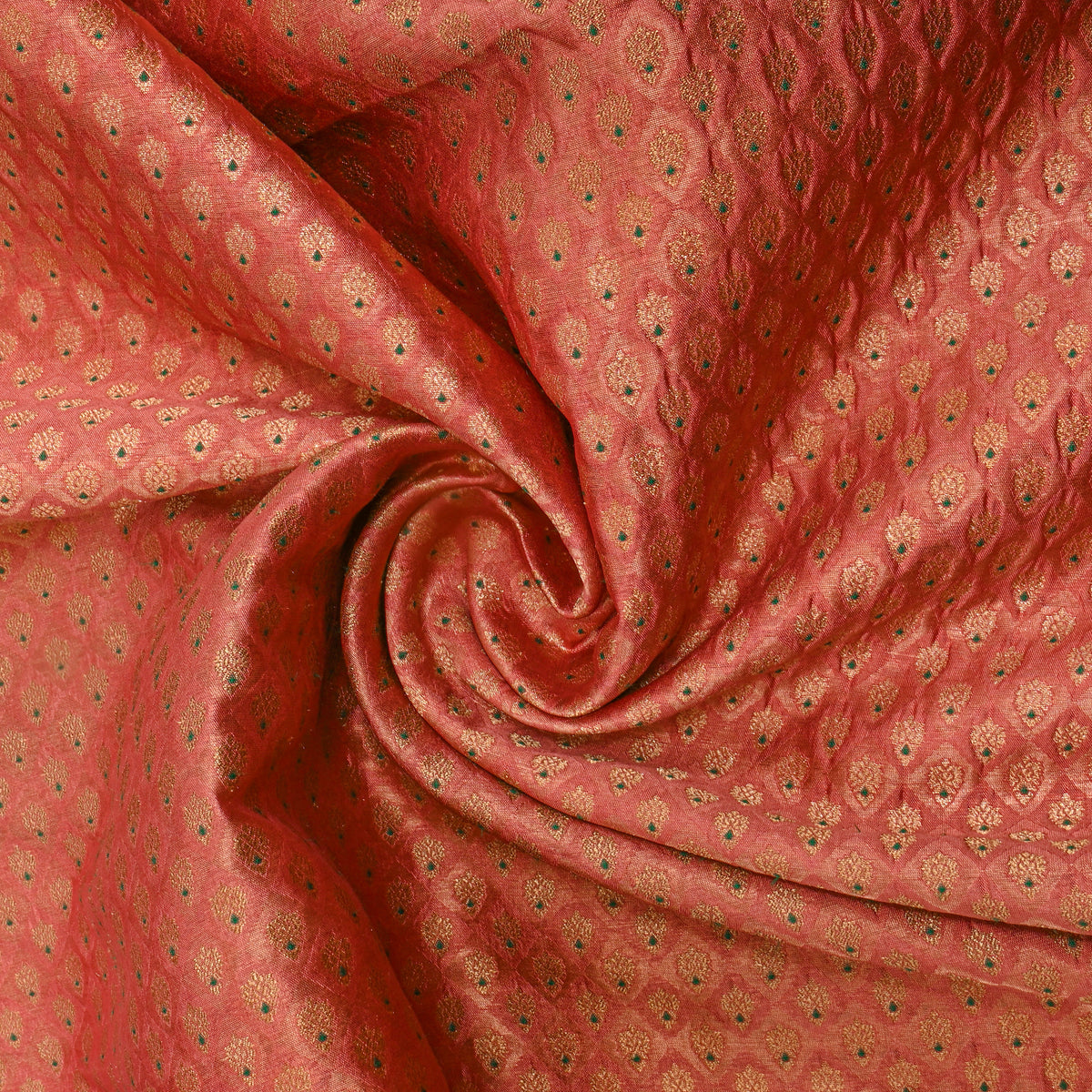 Terracotta Red Gold Zari Check Grid Jamawar Silk Fabric