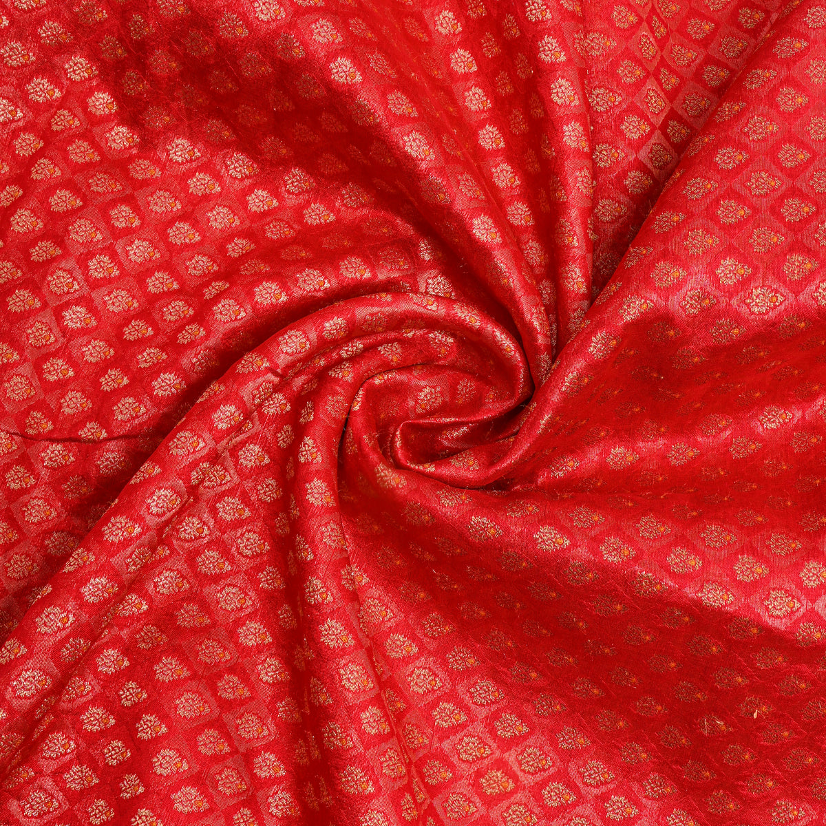 Crimson Red Dense Gold Zari Check Jamawar Silk Fabric