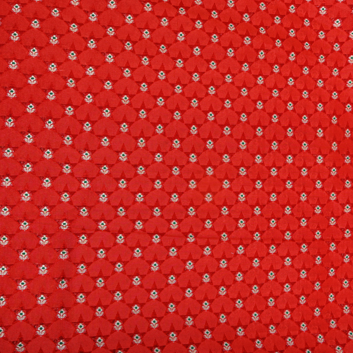 Scarlet Red Silver Zari Butti Self Weave Jamawar Silk Fabric