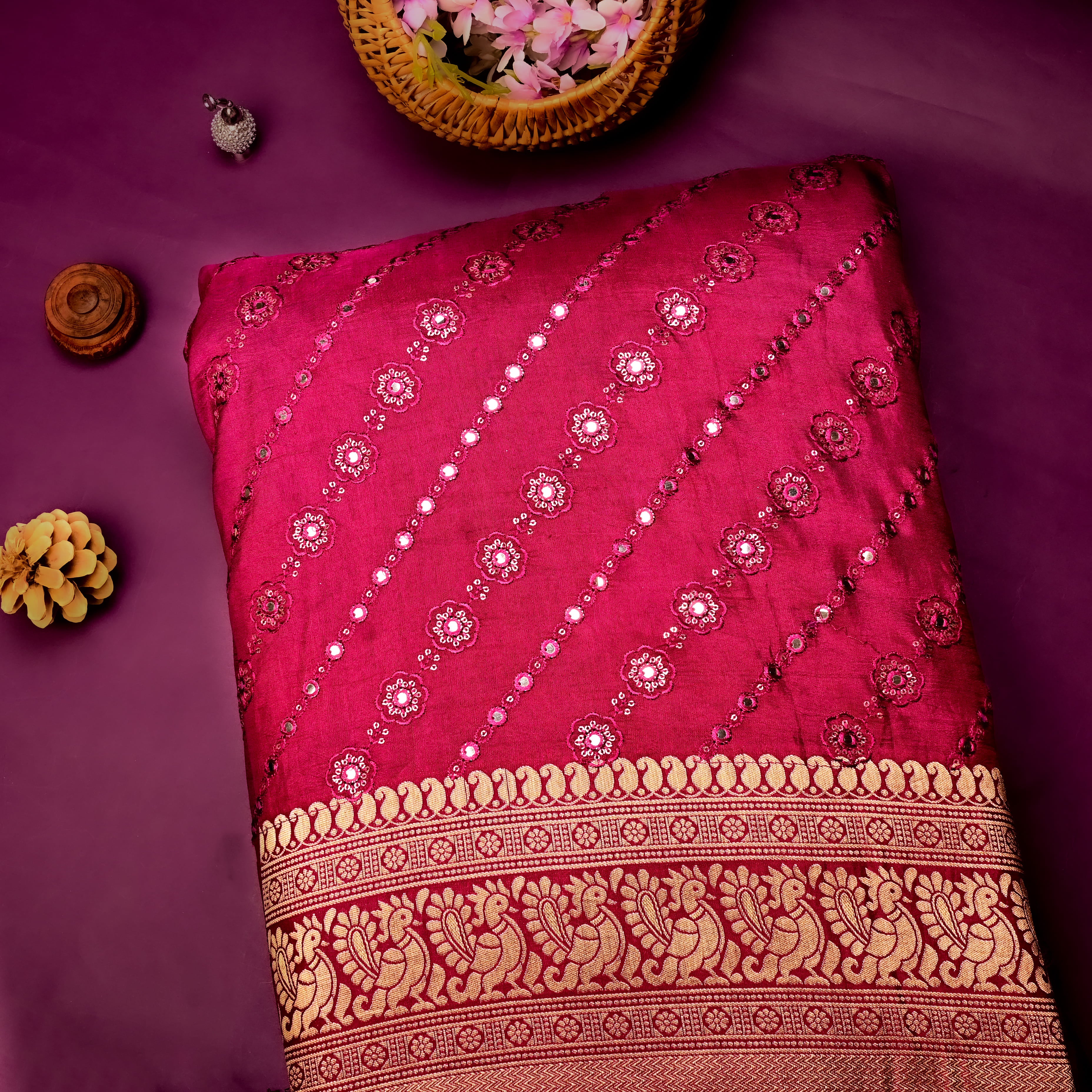 Maroon Silk Fabric With Embroidery