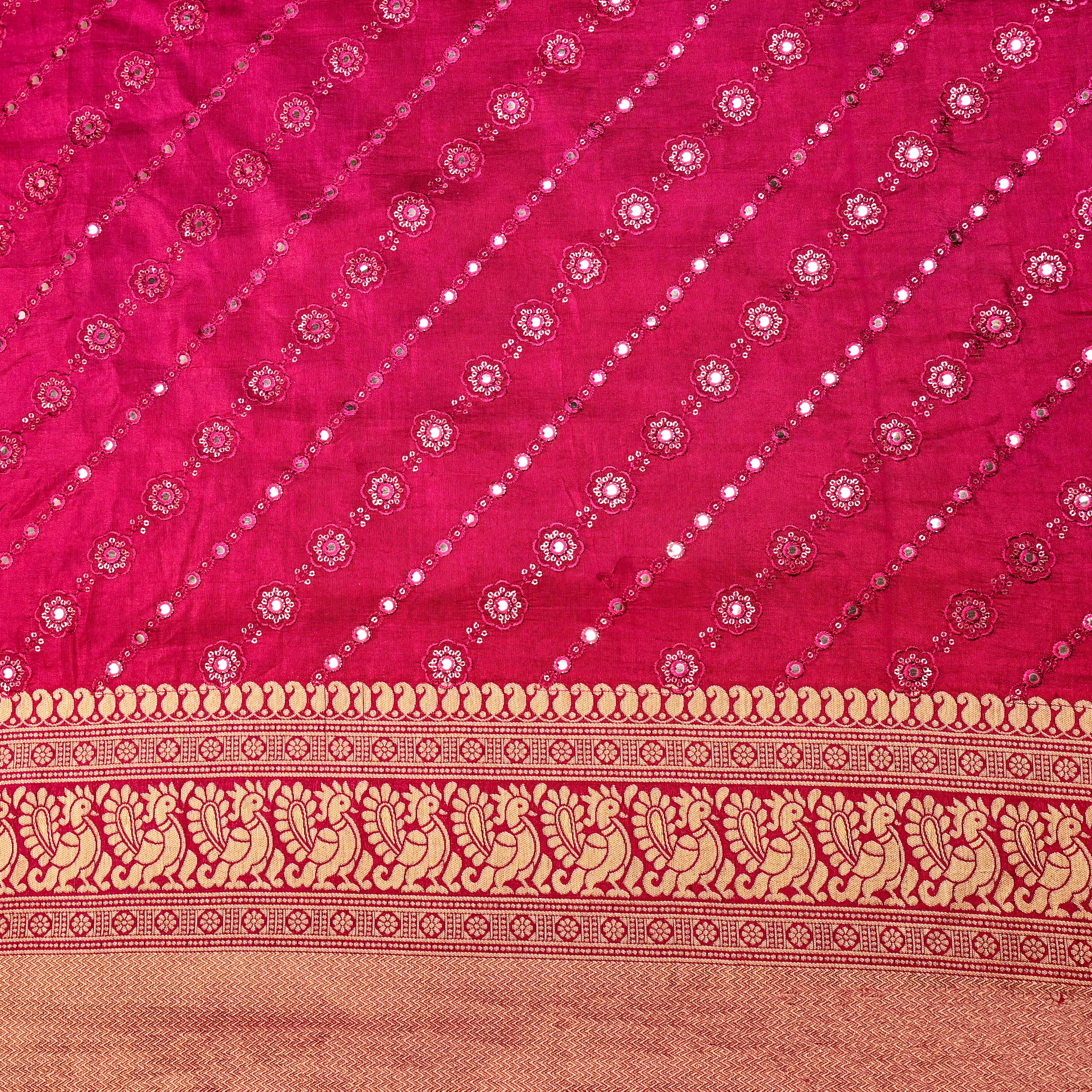 Maroon Silk Fabric With Embroidery
