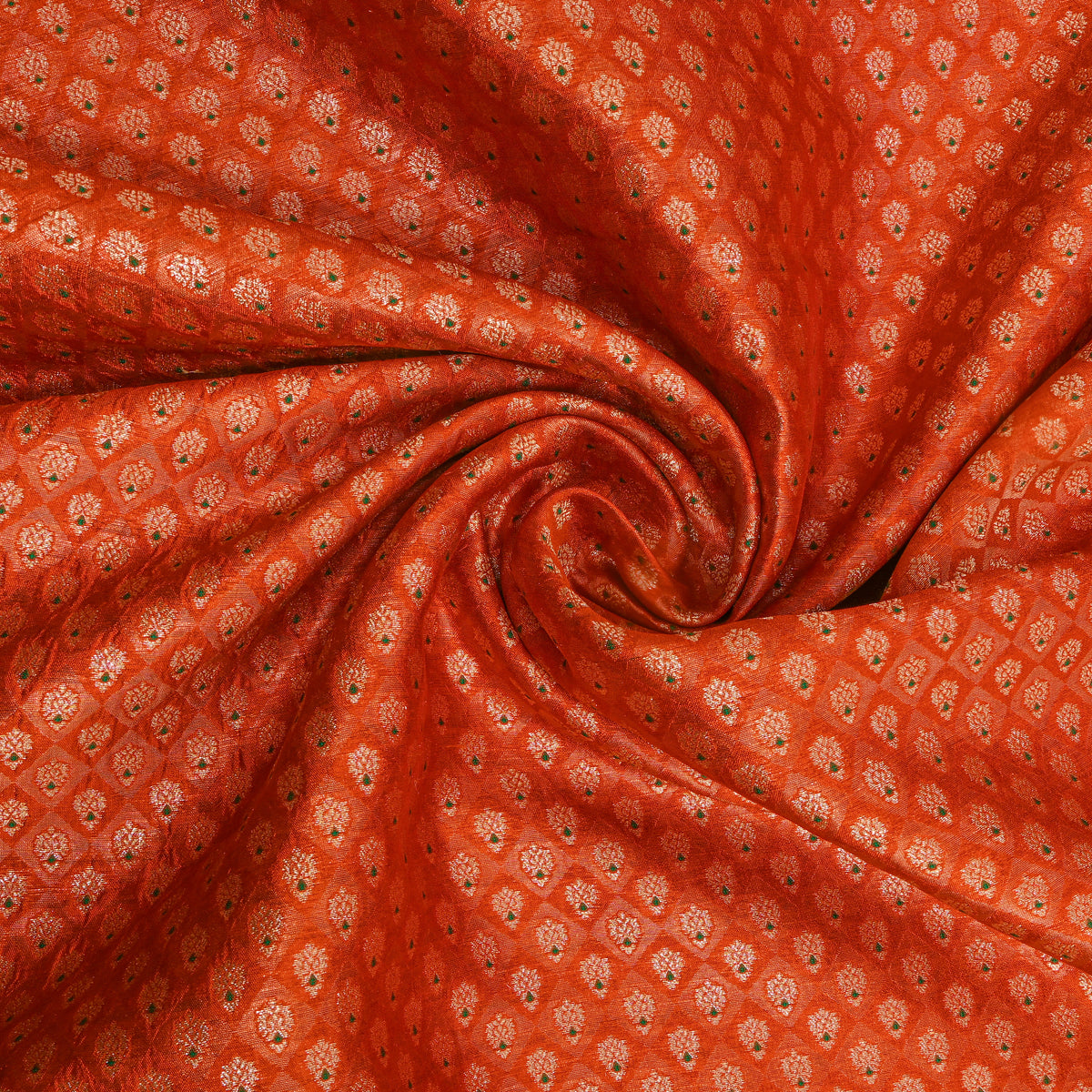 Amber Rust Gold Zari Micro Check Jamawar Silk Fabric