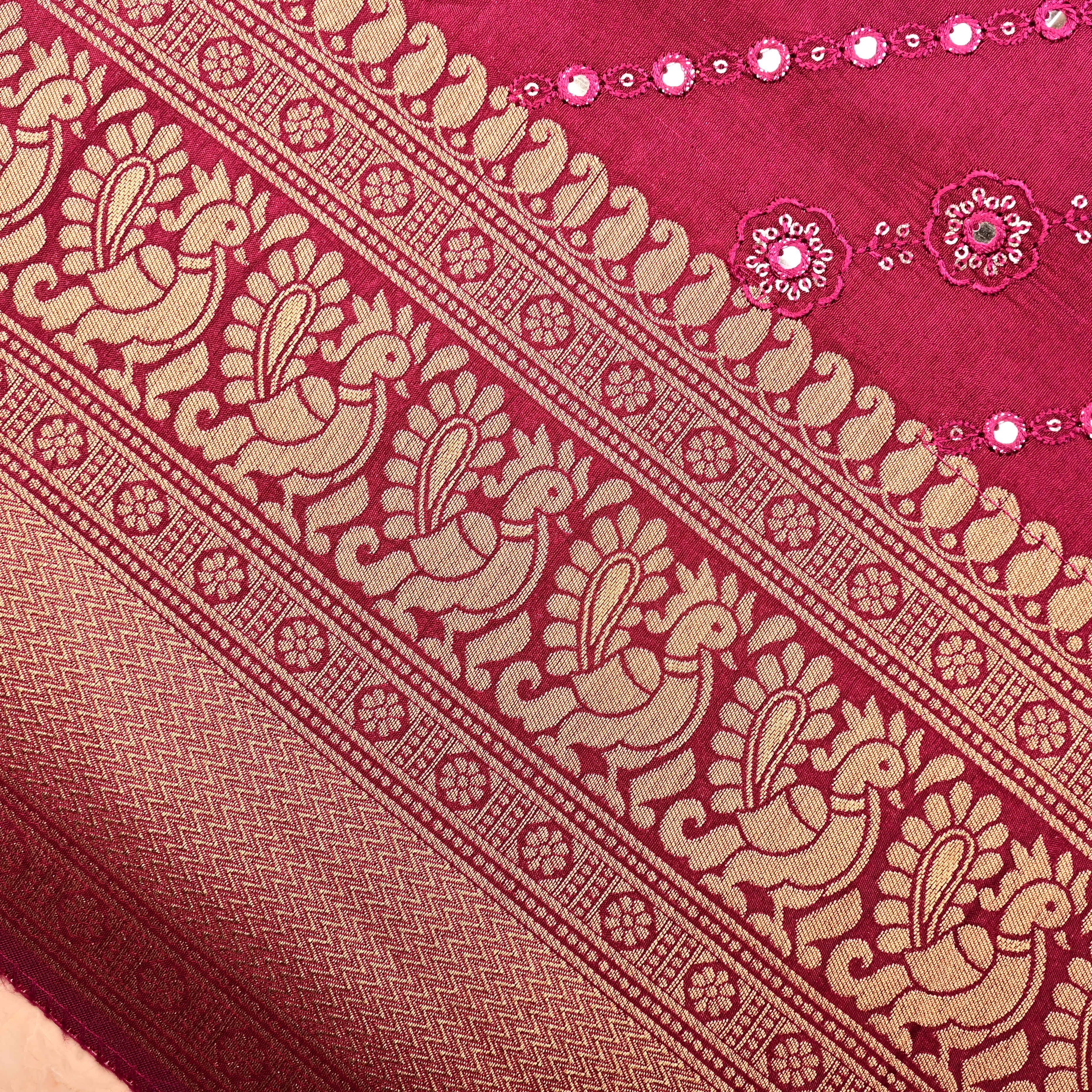 Maroon Silk Fabric With Embroidery