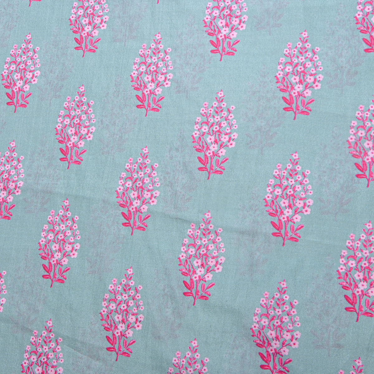 Celadon Green Floral Butti Digital Print Silk Fabric