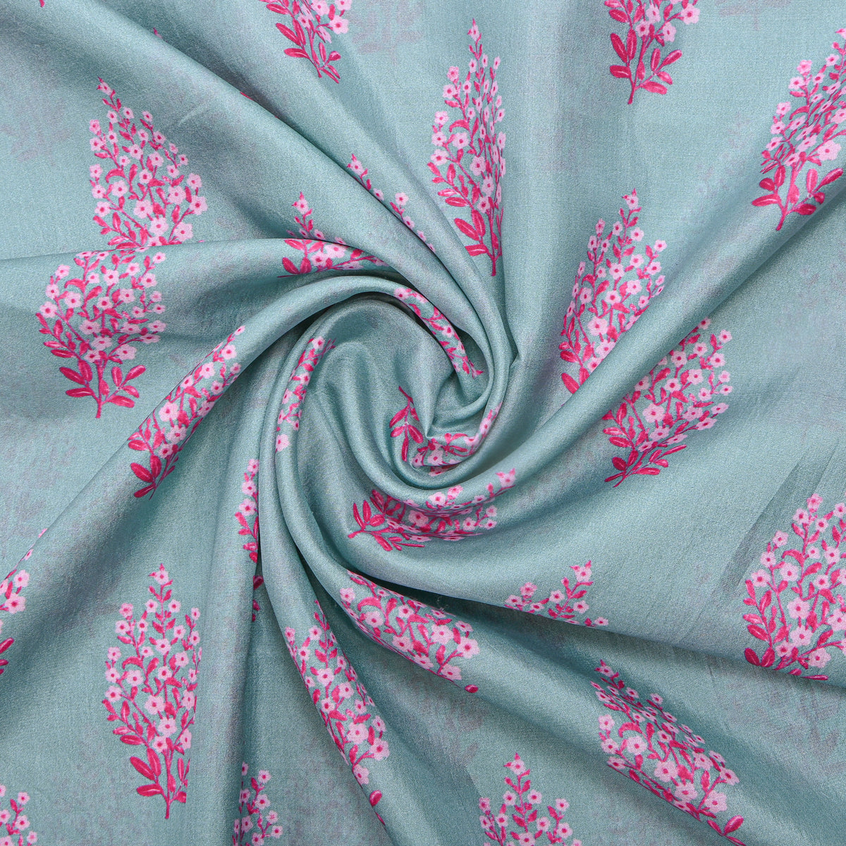 Celadon Green Floral Butti Digital Print Silk Fabric