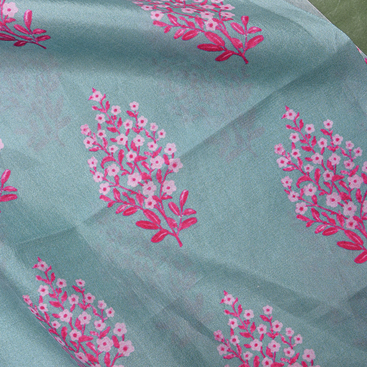 Celadon Green Floral Butti Digital Print Silk Fabric