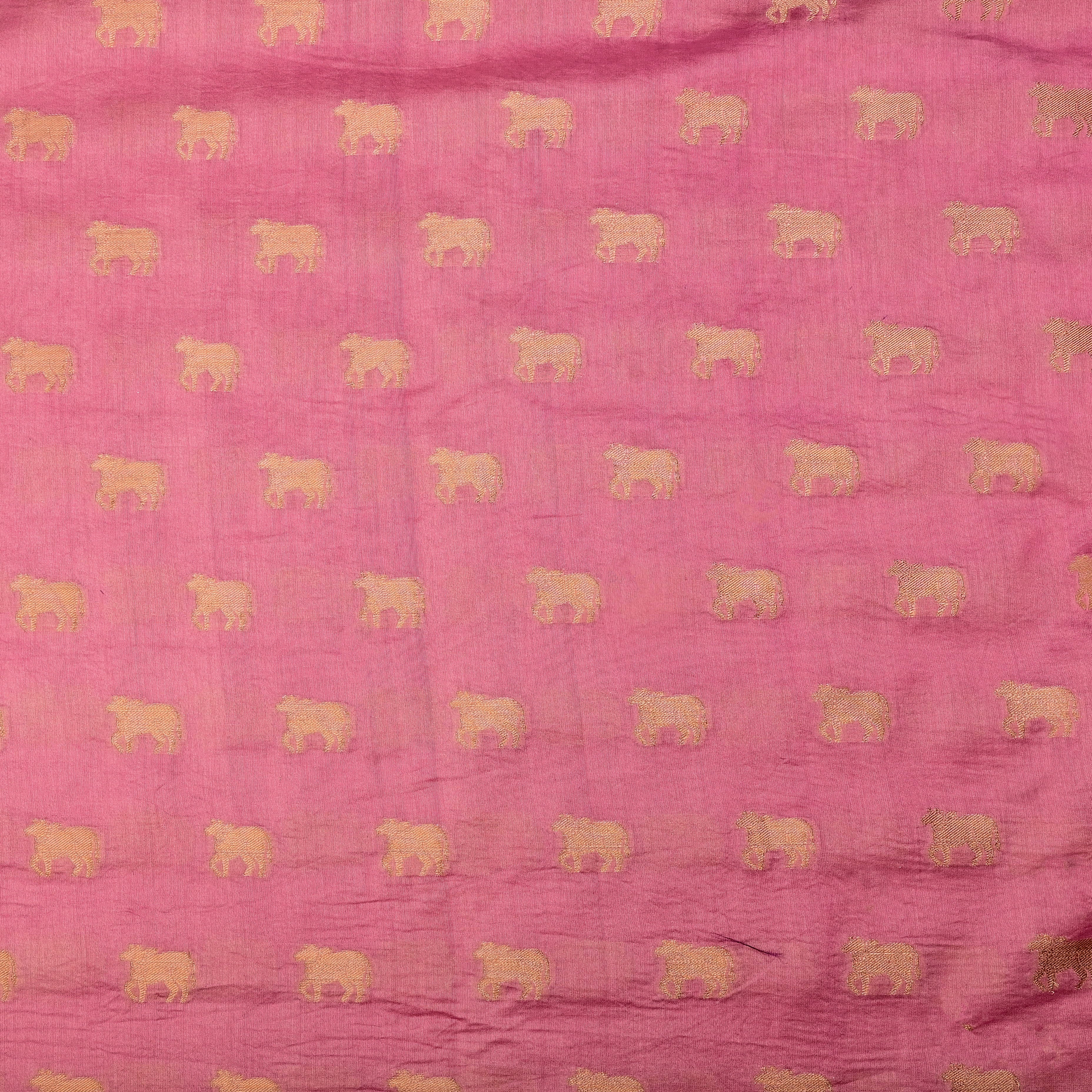 Watermelon Pink Banarasi Fabric With Golden Butti'S