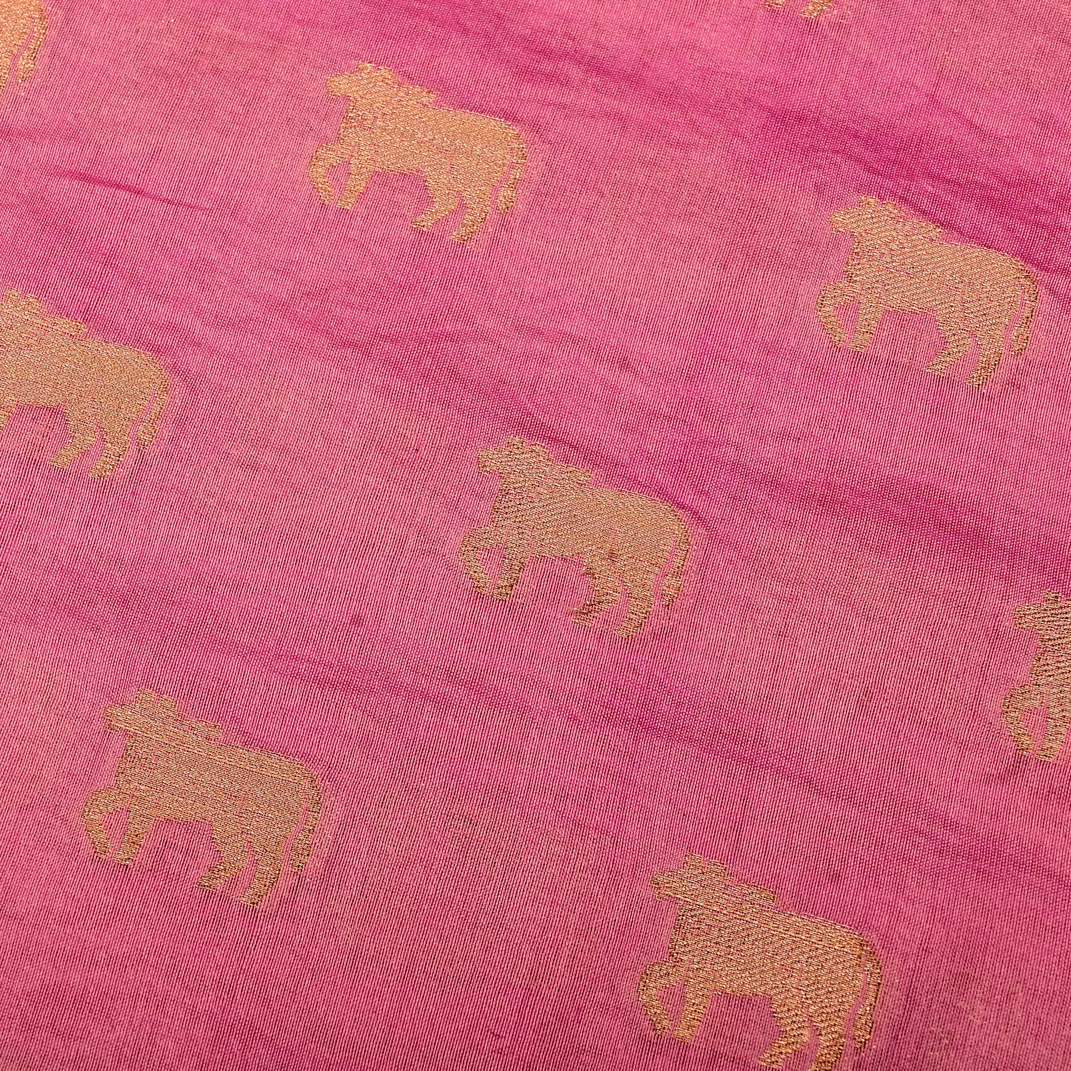 Watermelon Pink Banarasi Fabric With Golden Butti'S