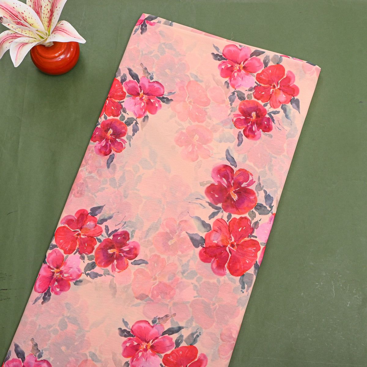 Peach Blossom Floral Print Georgette Fabric