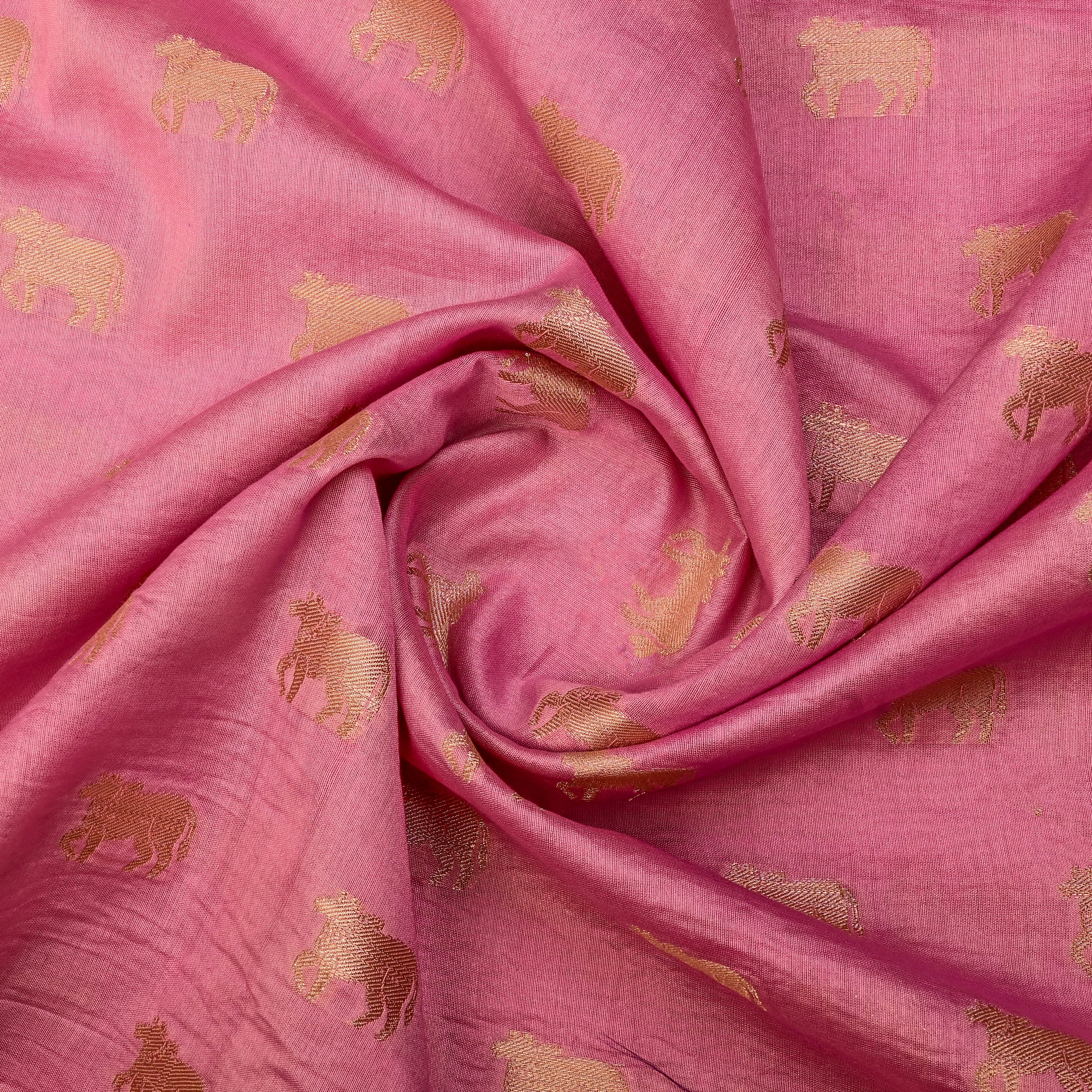 Watermelon Pink Banarasi Fabric With Golden Butti'S