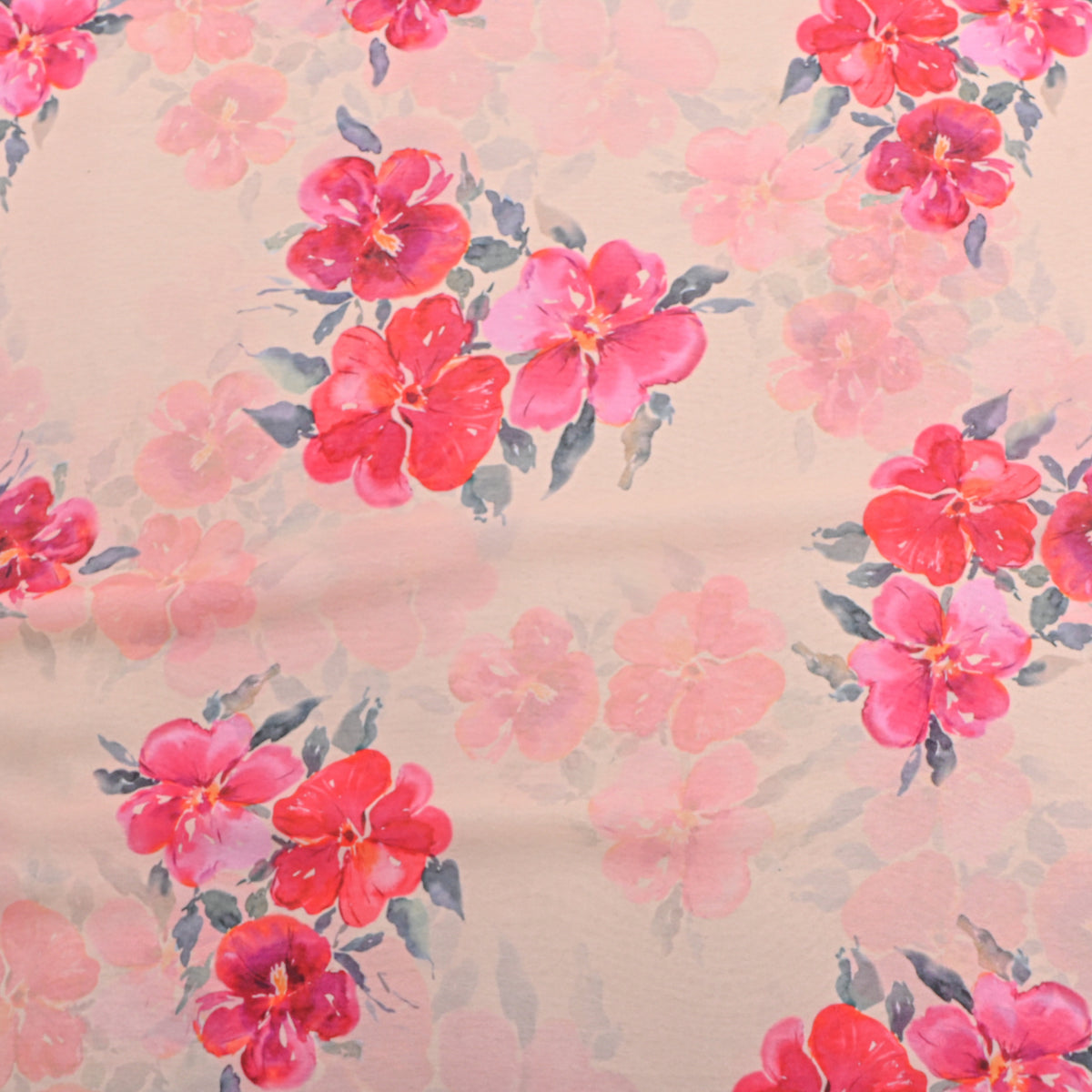 Peach Blossom Floral Print Georgette Fabric