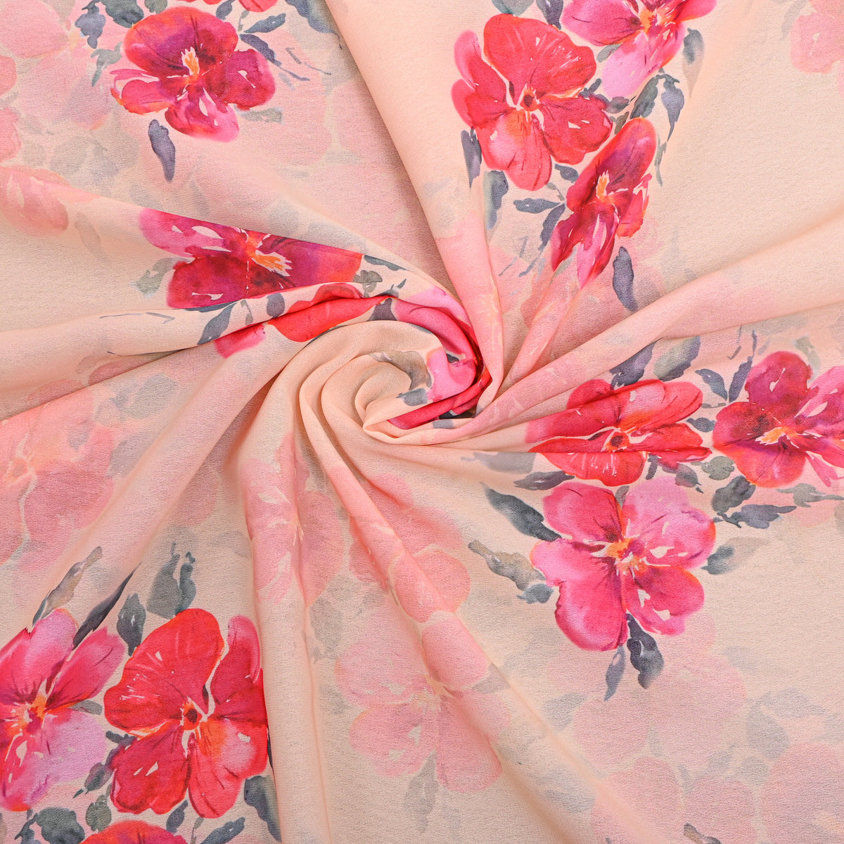 Peach Blossom Floral Print Georgette Fabric