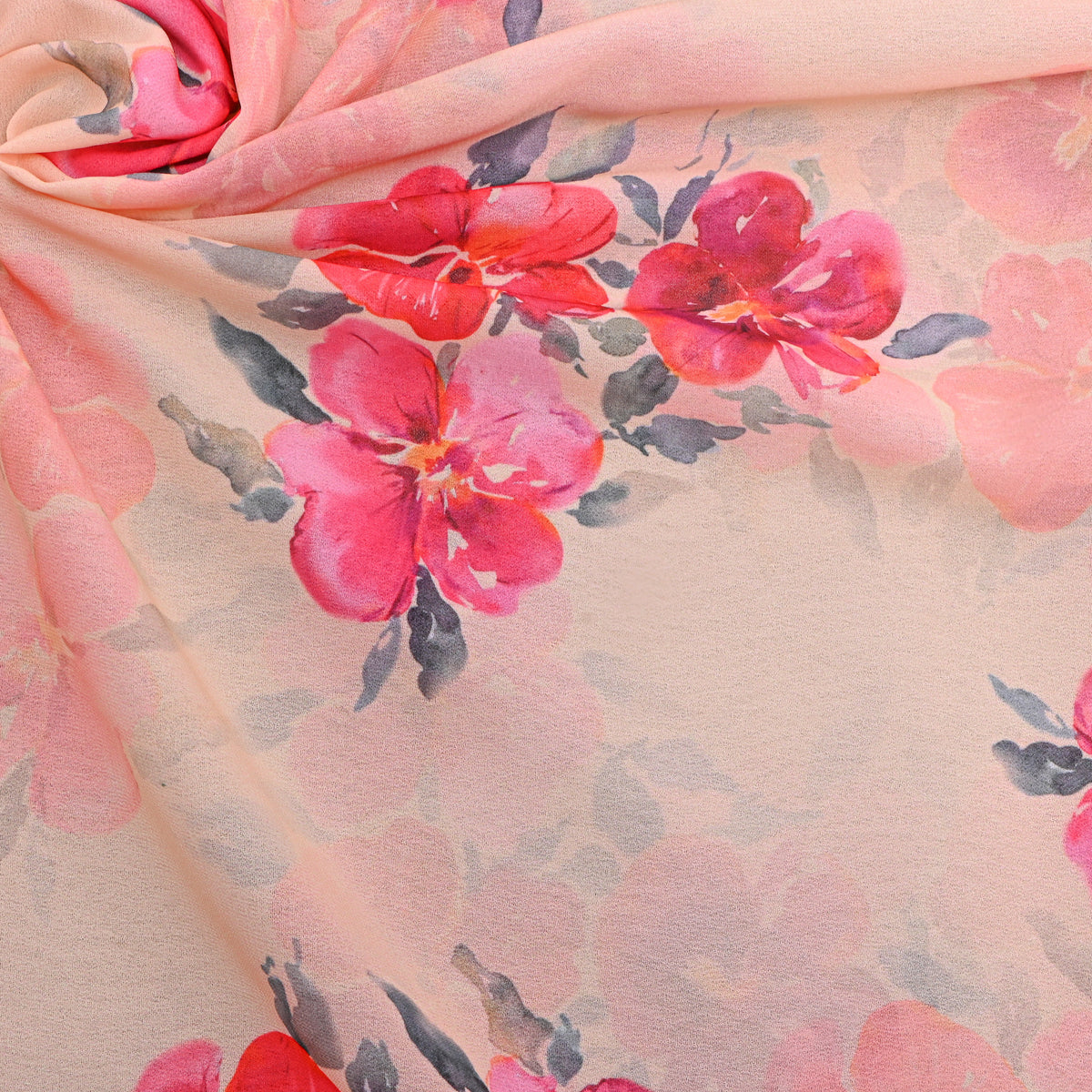 Peach Blossom Floral Print Georgette Fabric