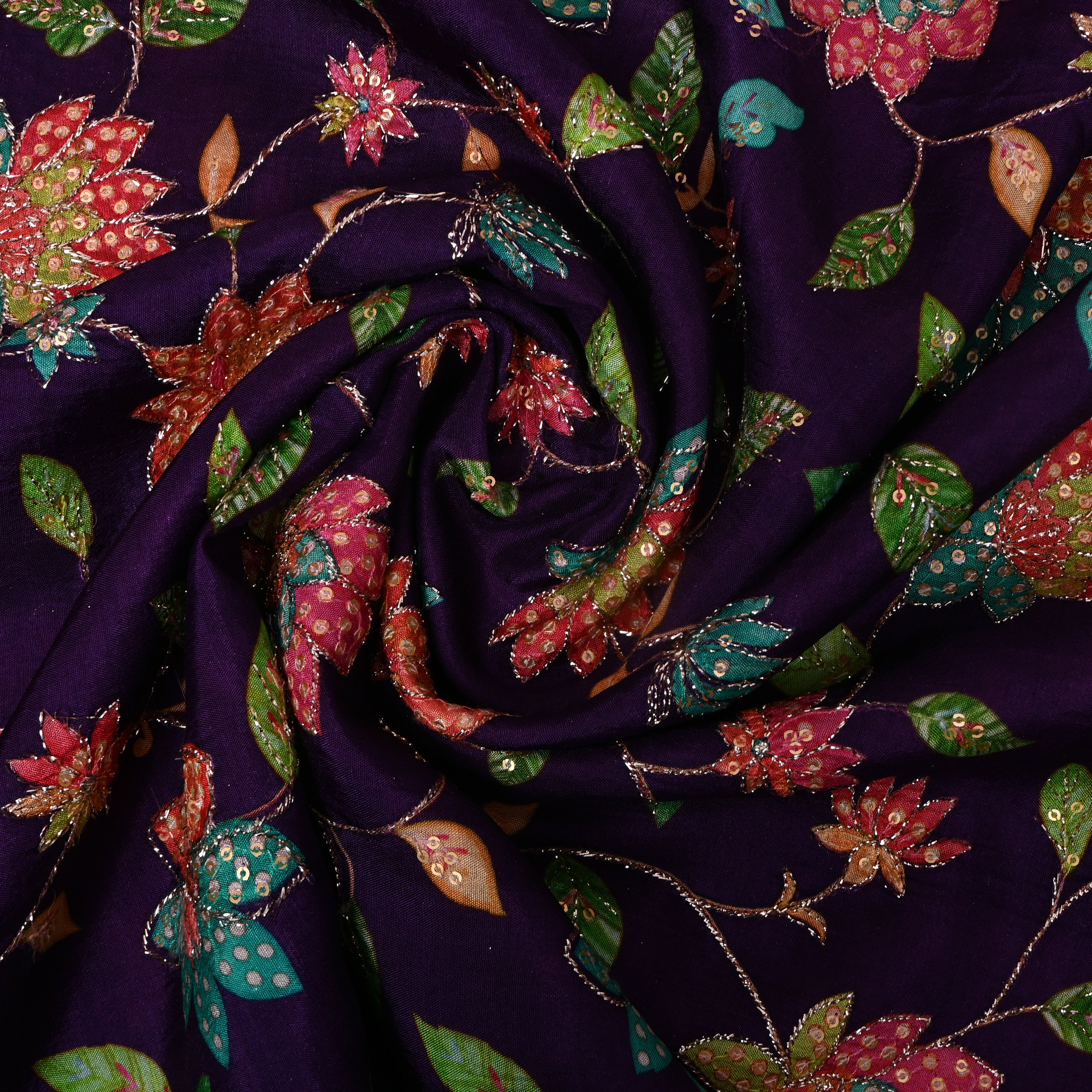 The Rich Vilot With Multicolour Floral Meenakari Embrodiery All Over The Silk Fabric