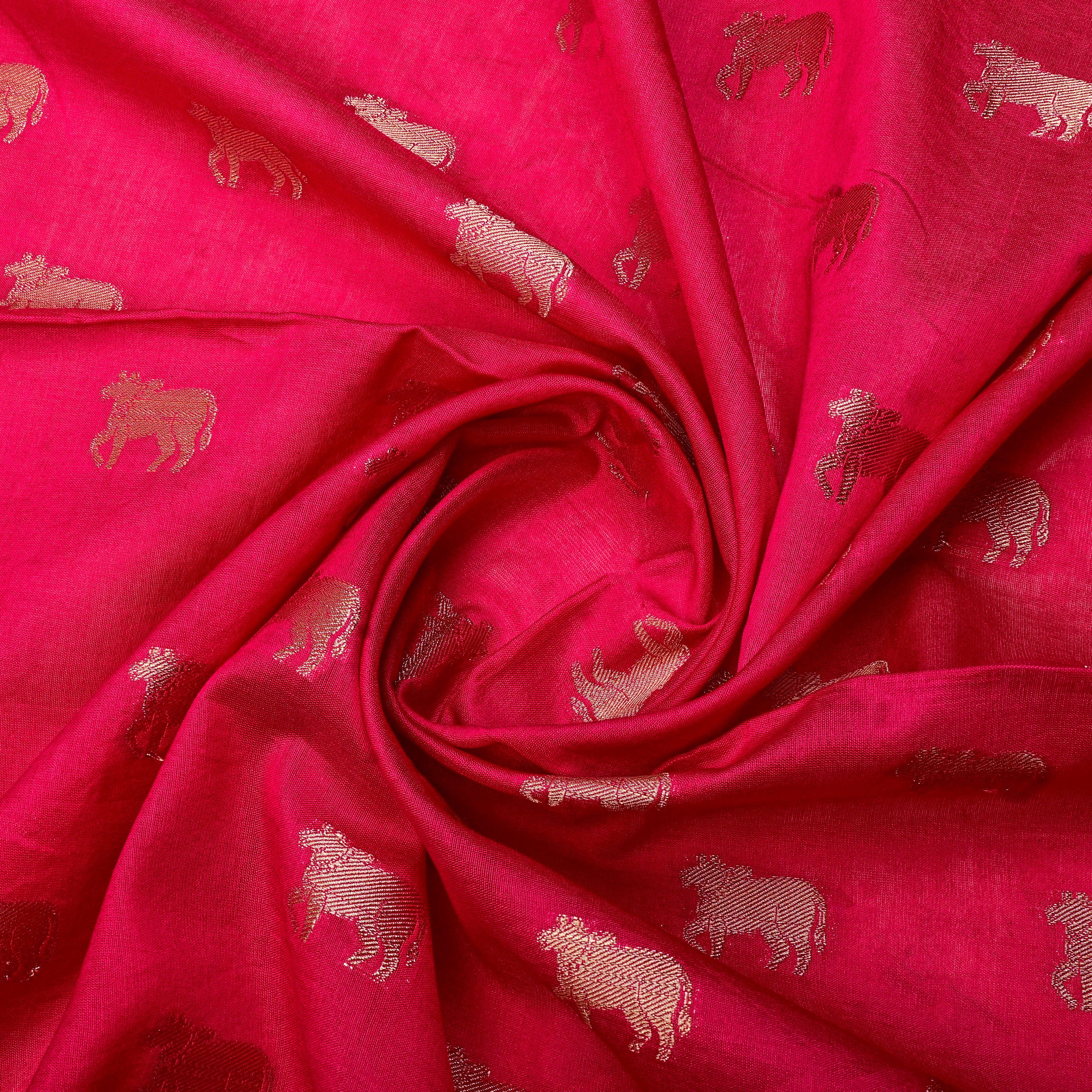 Hot Pink Banarasi Fabric With Golden Butti'S