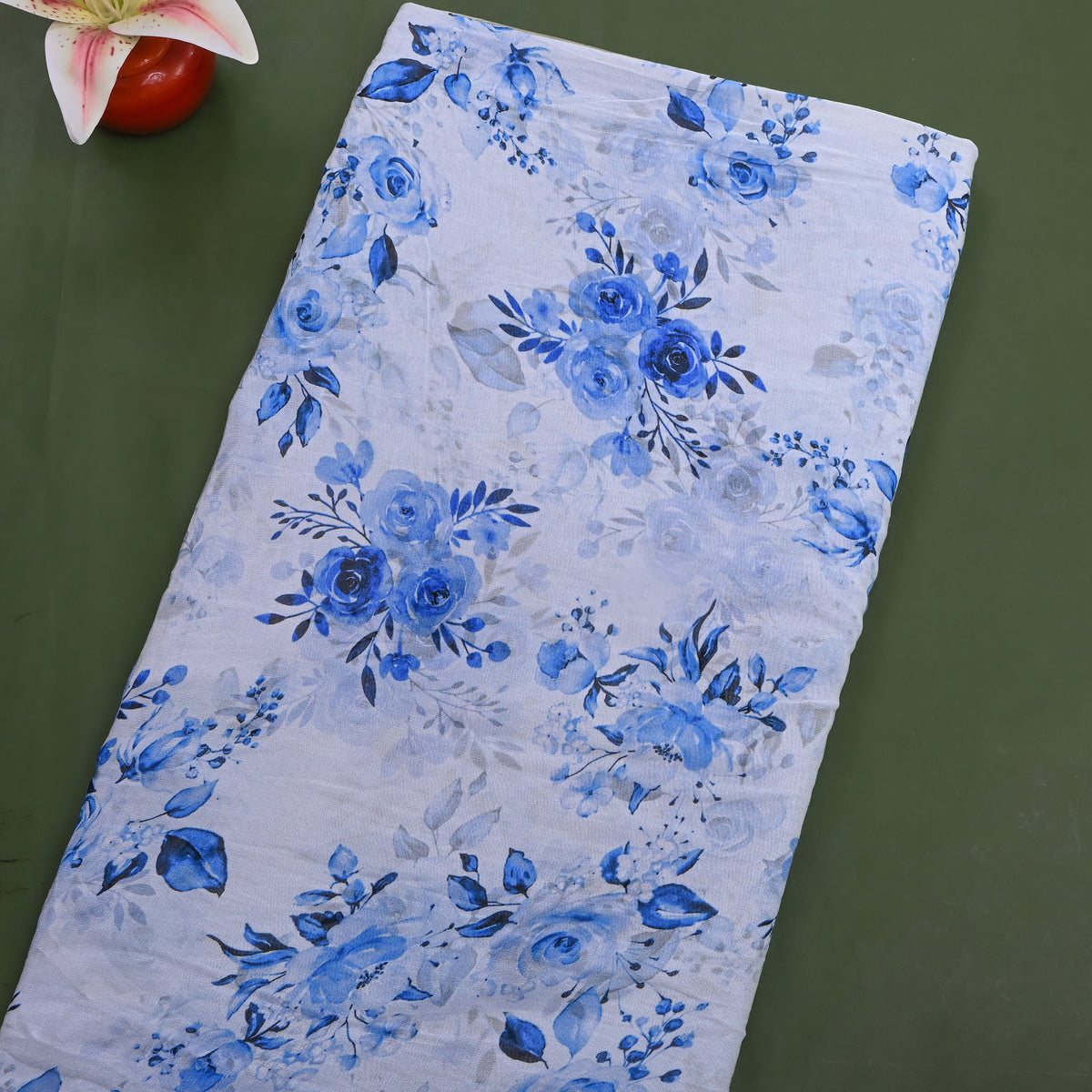 Mist White Blue Floral Digital Print Georgette Fabric