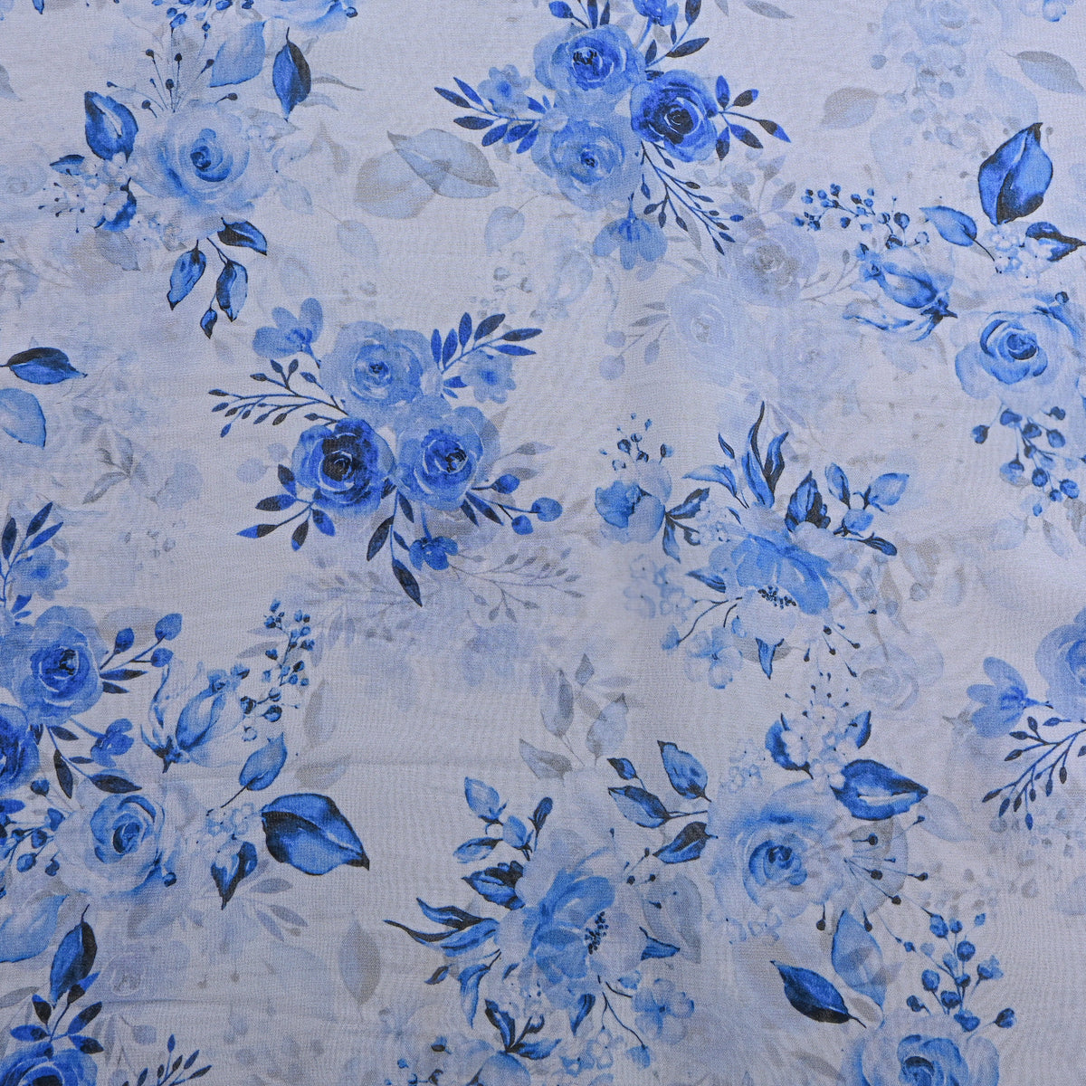 Mist White Blue Floral Digital Print Georgette Fabric