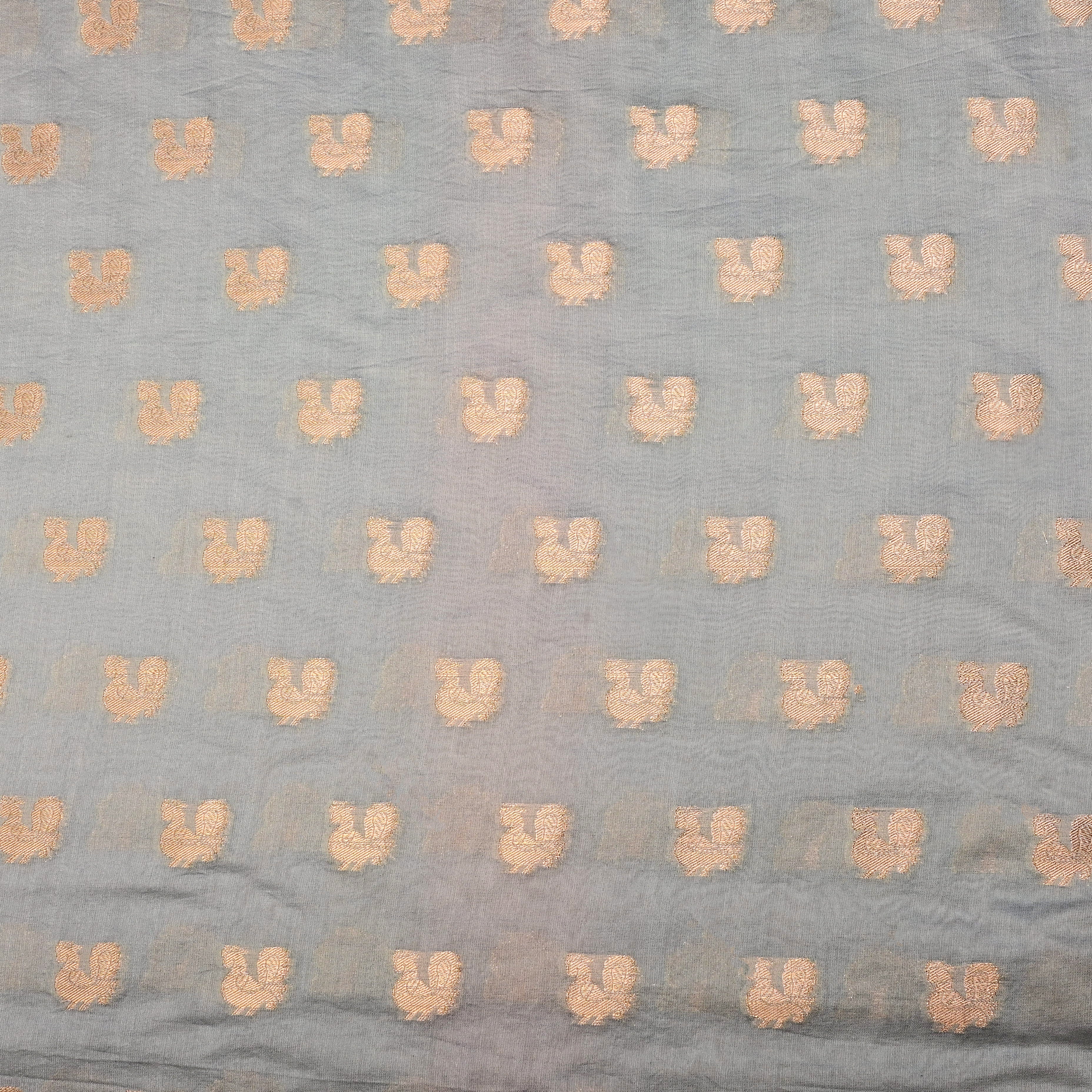 Slate Grey Banarasi Fabric With Golden Butti'S