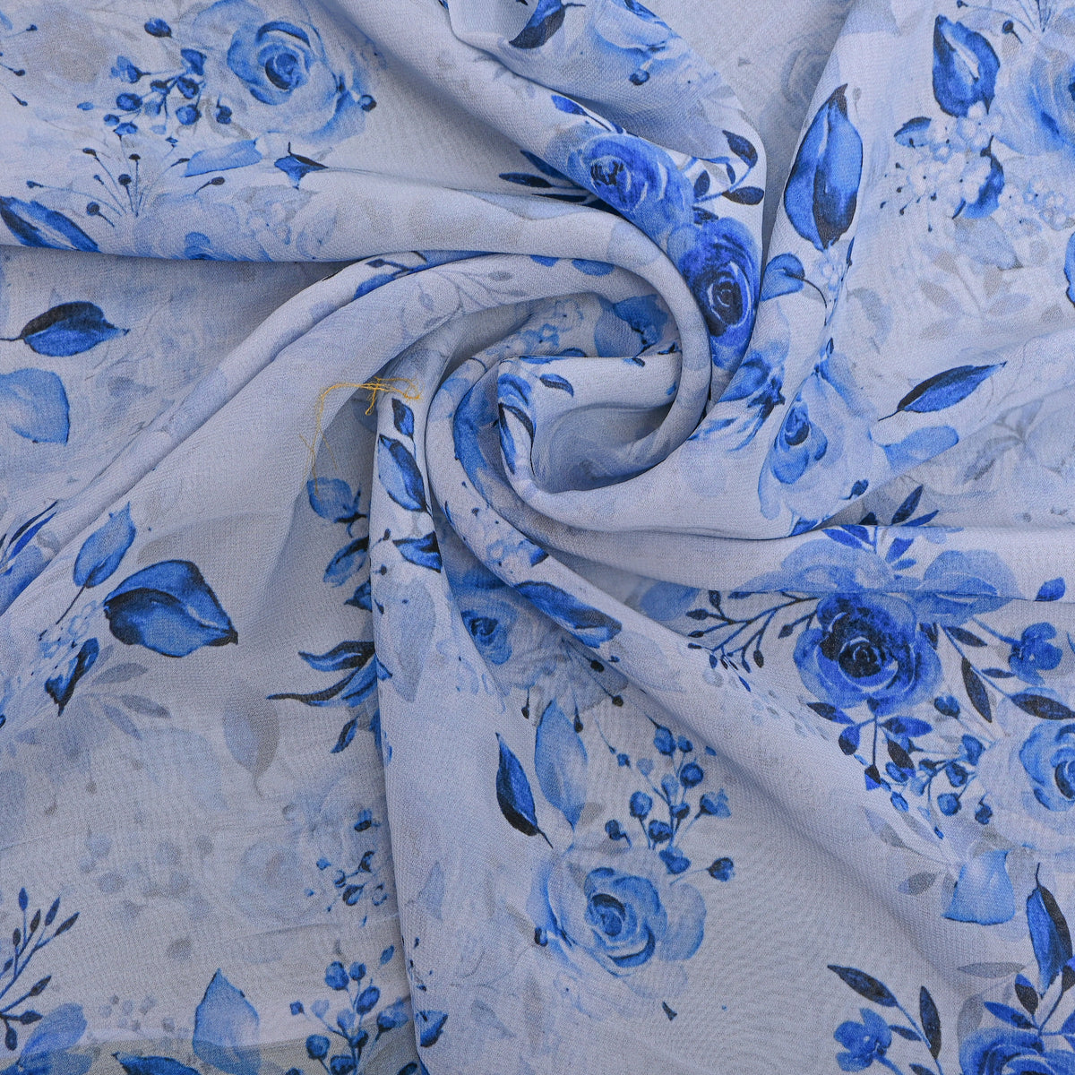 Mist White Blue Floral Digital Print Georgette Fabric