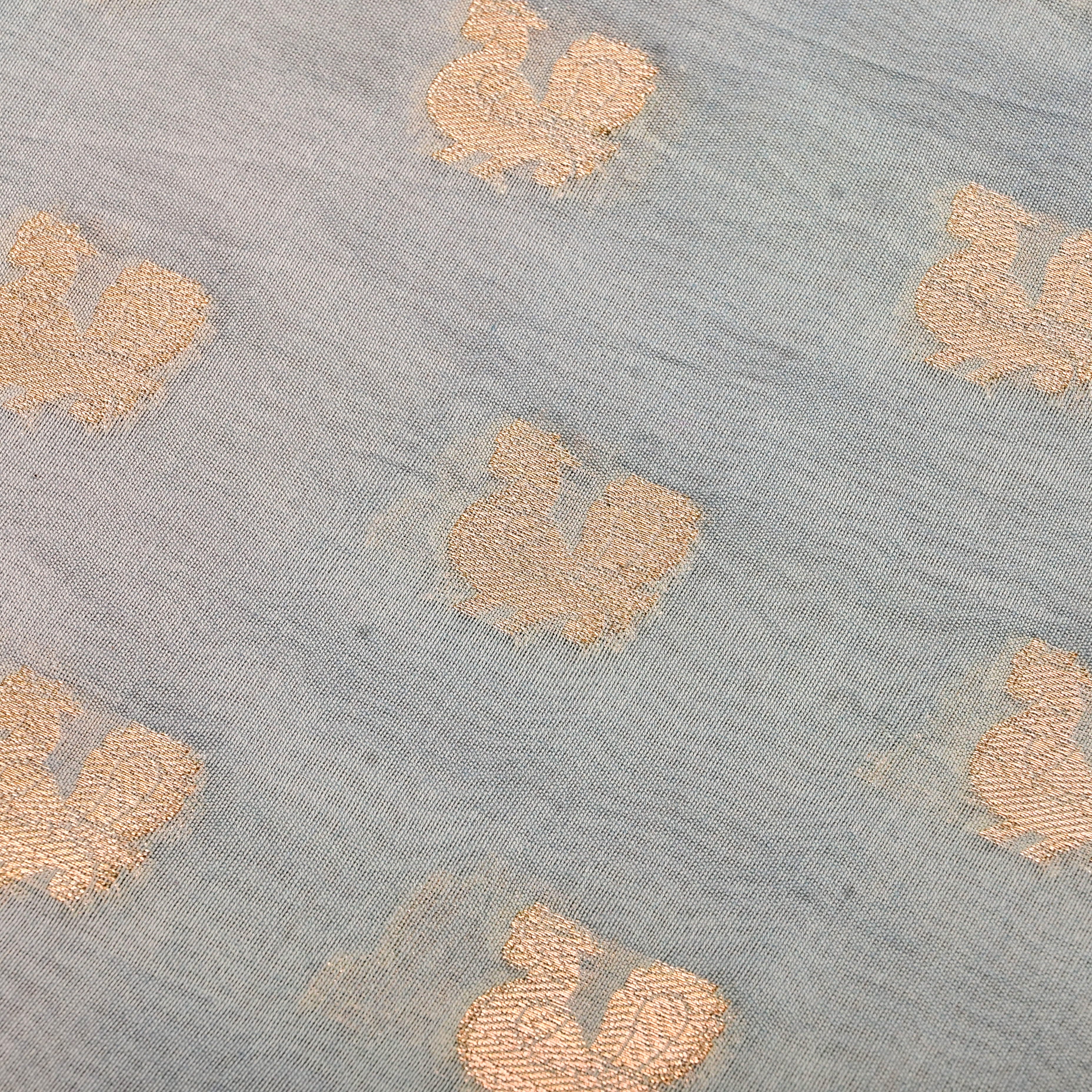 Slate Grey Banarasi Fabric With Golden Butti'S