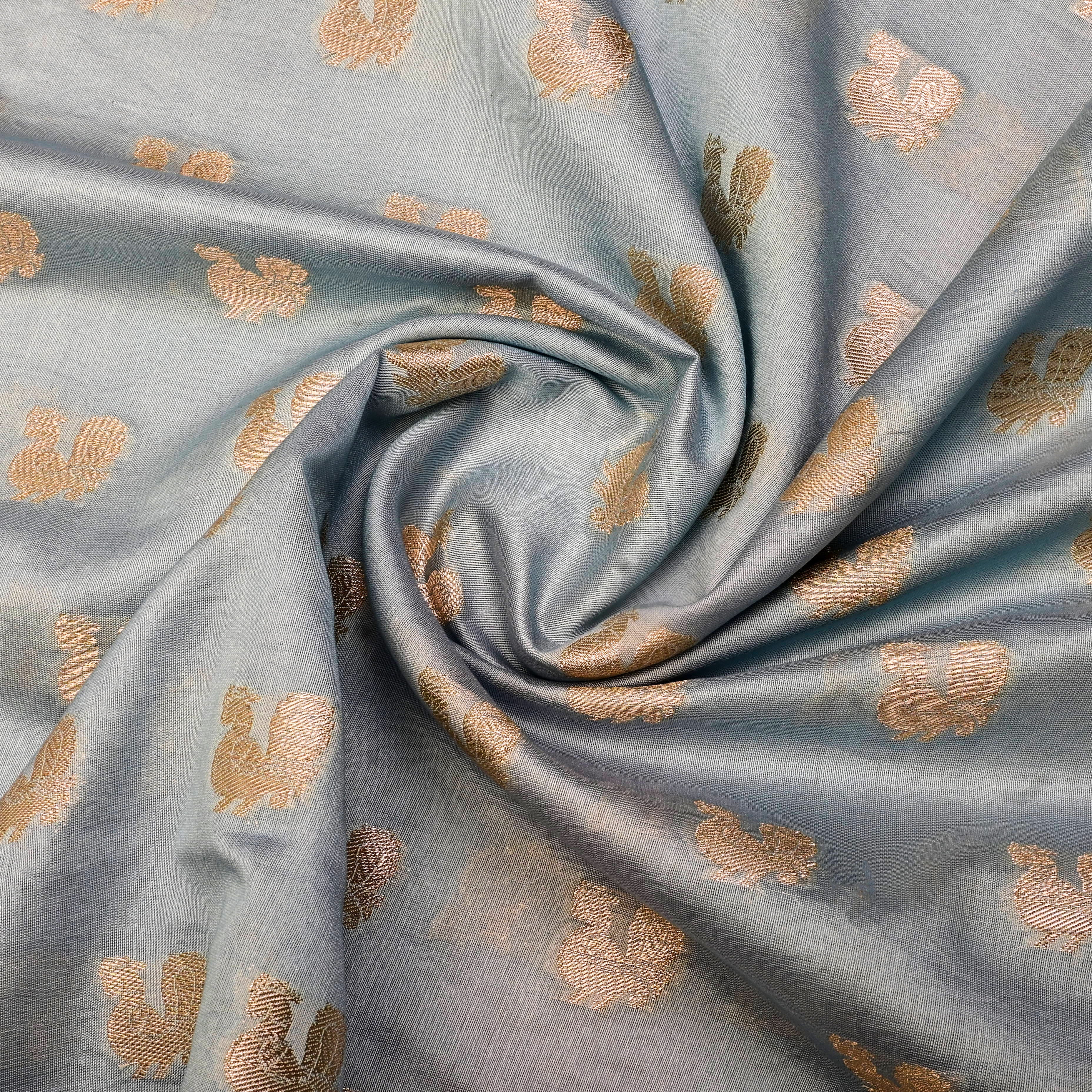 Slate Grey Banarasi Fabric With Golden Butti'S