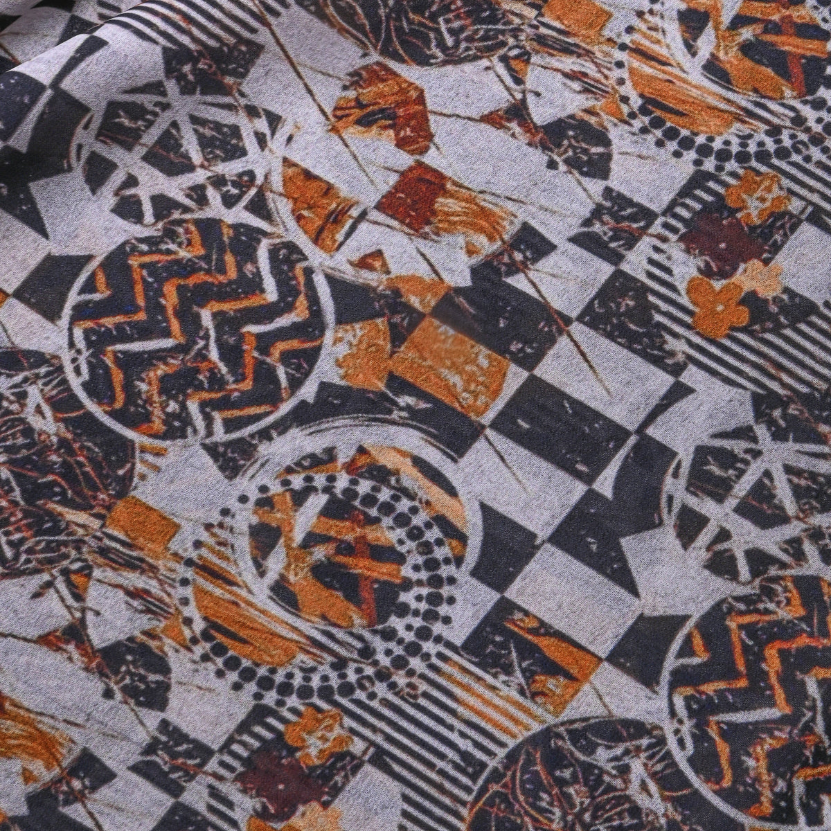 Pearl White Geometric Print Georgette Fabric