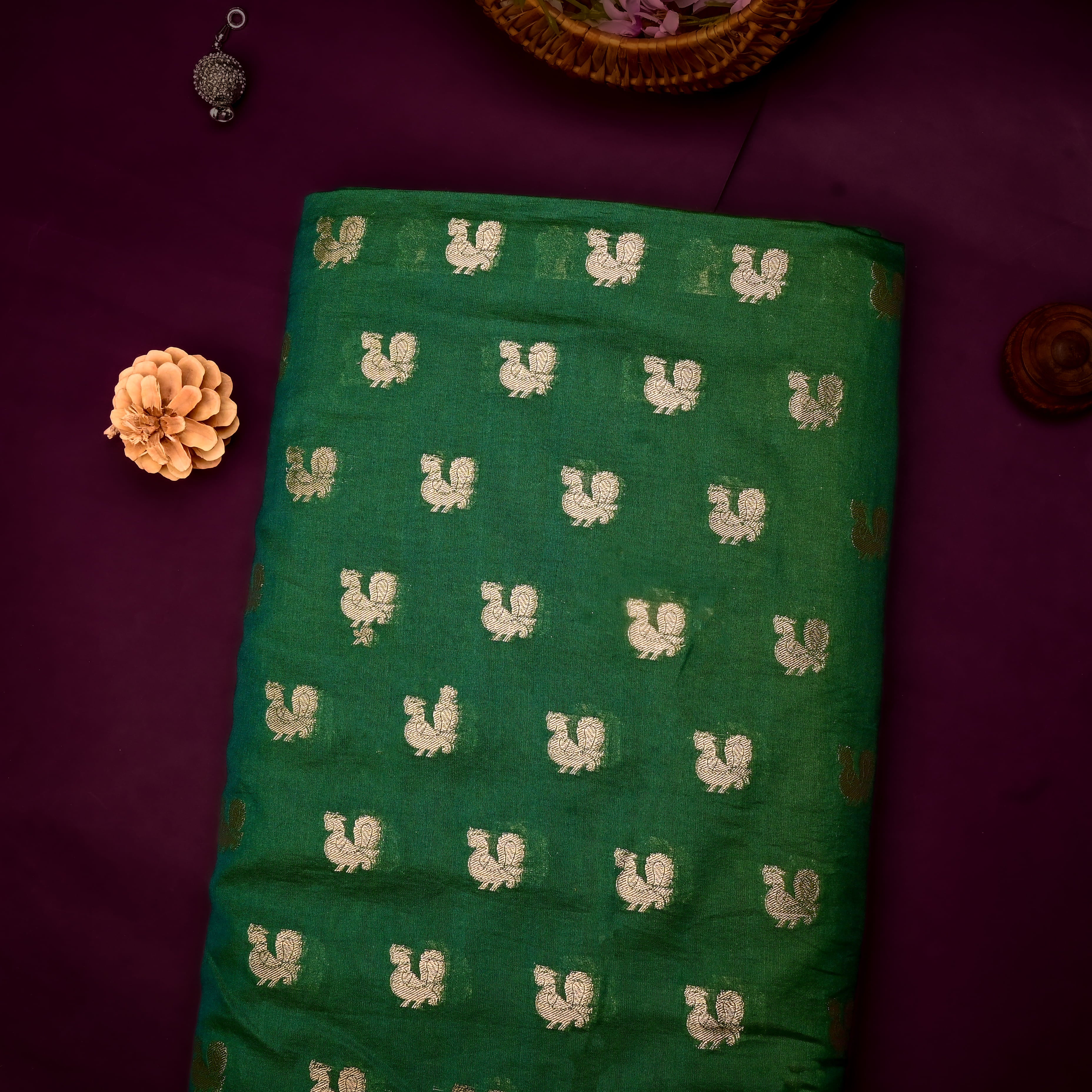 Bottle Green Banarasi Fabric With Golden Butti'S