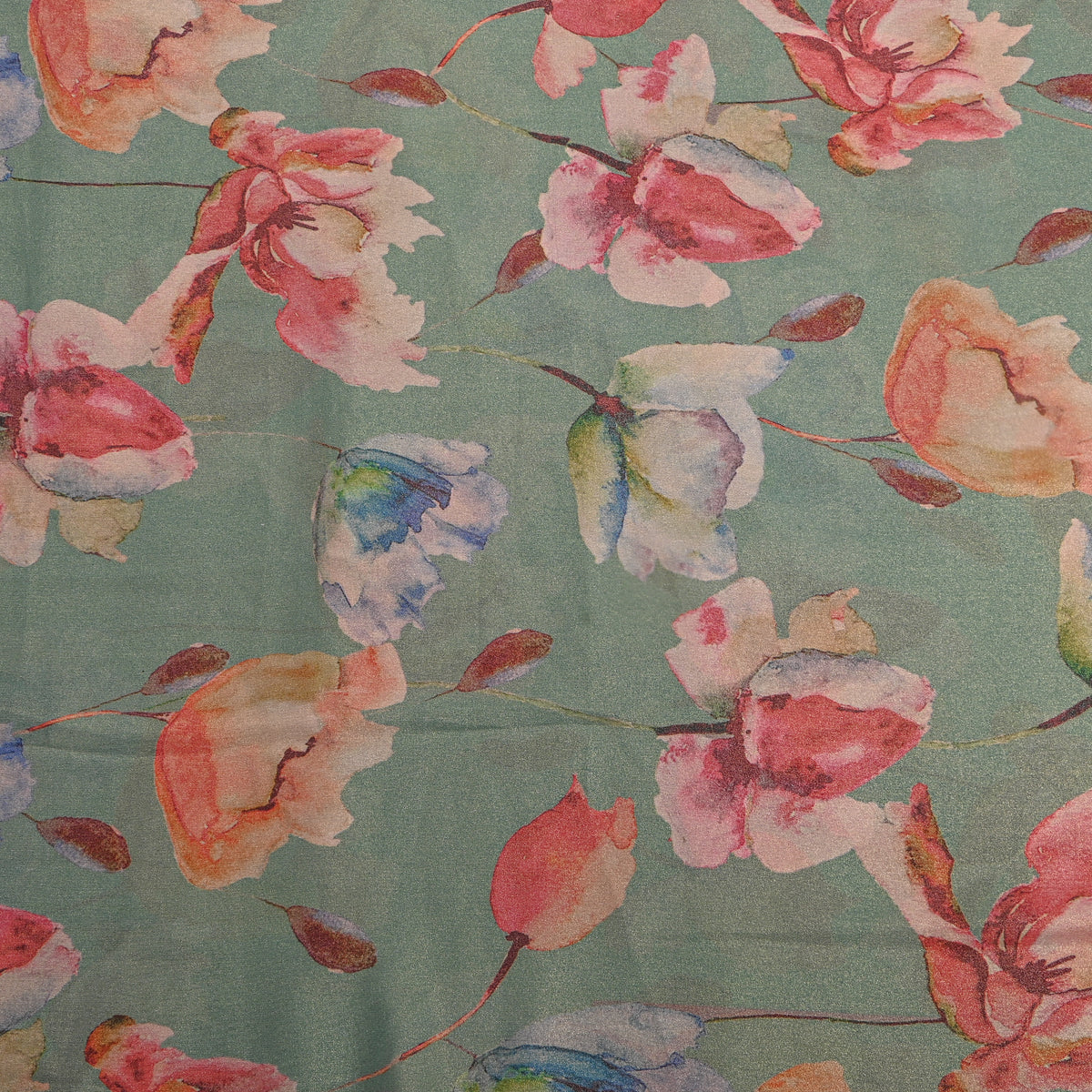 Sage Green Watercolour Floral Print Tissue Fabric