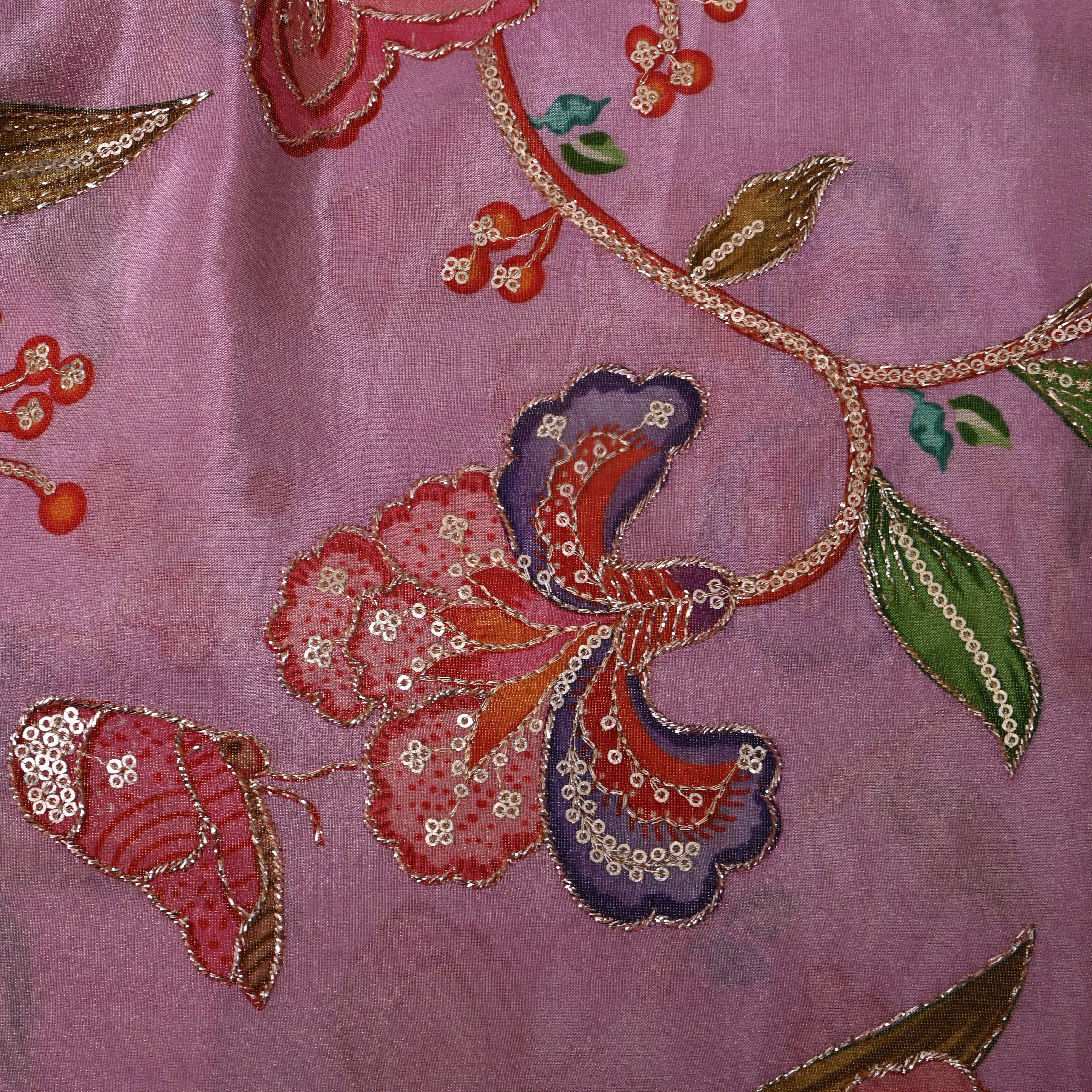 Orchid Pink Multicolour Floral Sequin Embroidery Fabric