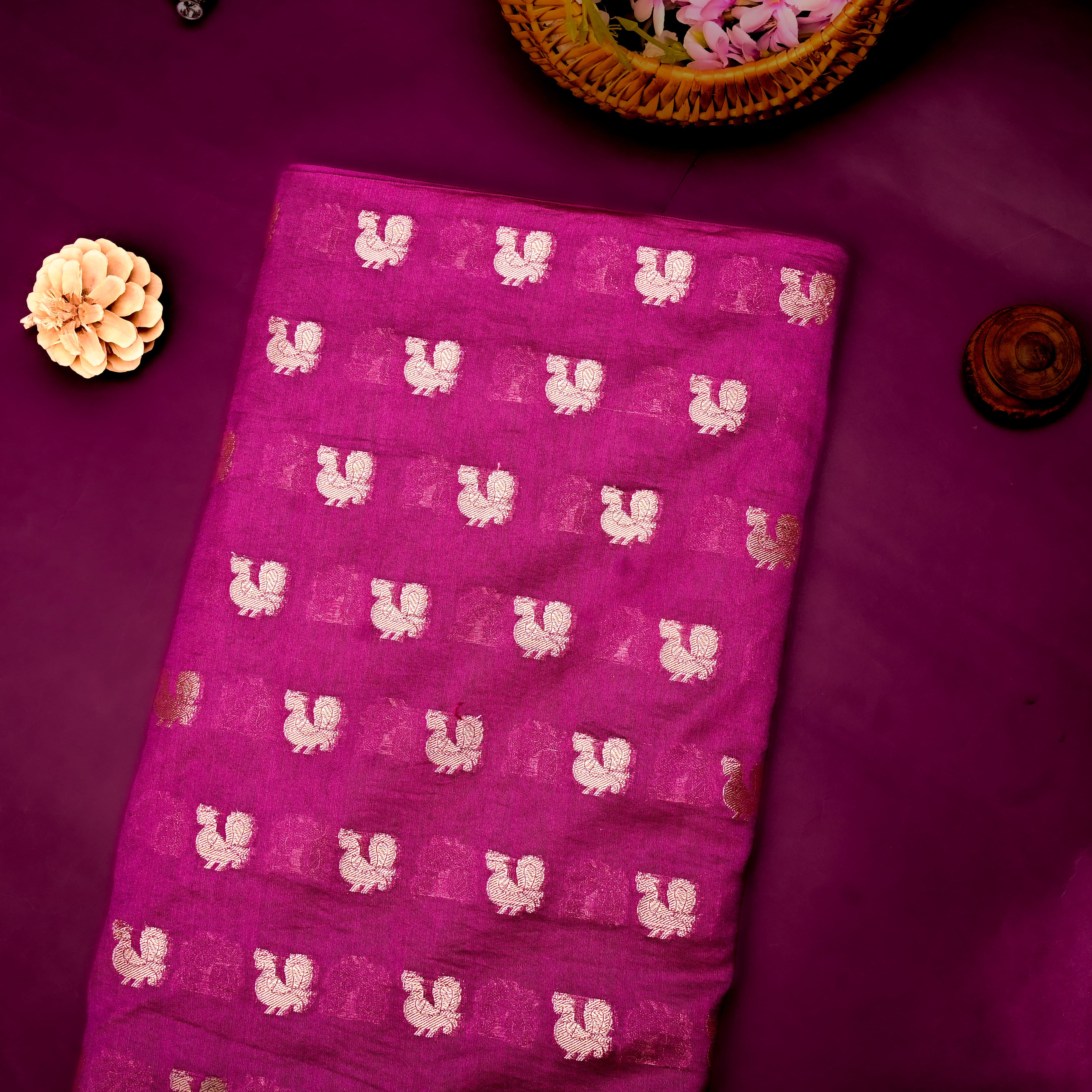 Mulberry Pink Banarasi Fabric With Golden Butti'S