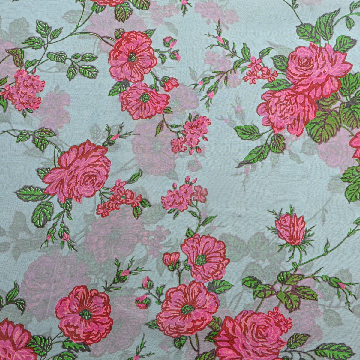 Aqua Blue Floral Print Chiffon Fabric