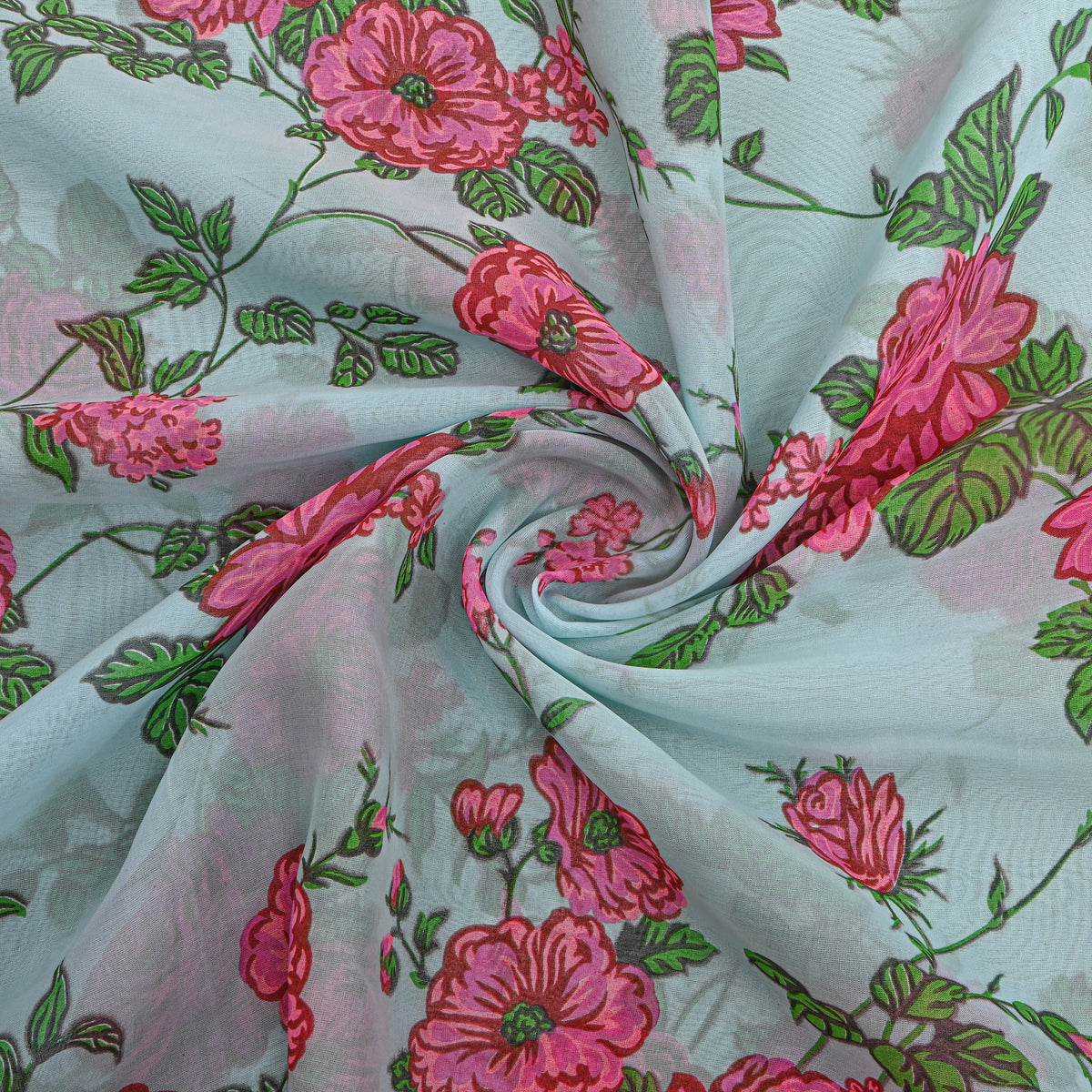 Aqua Blue Floral Print Chiffon Fabric
