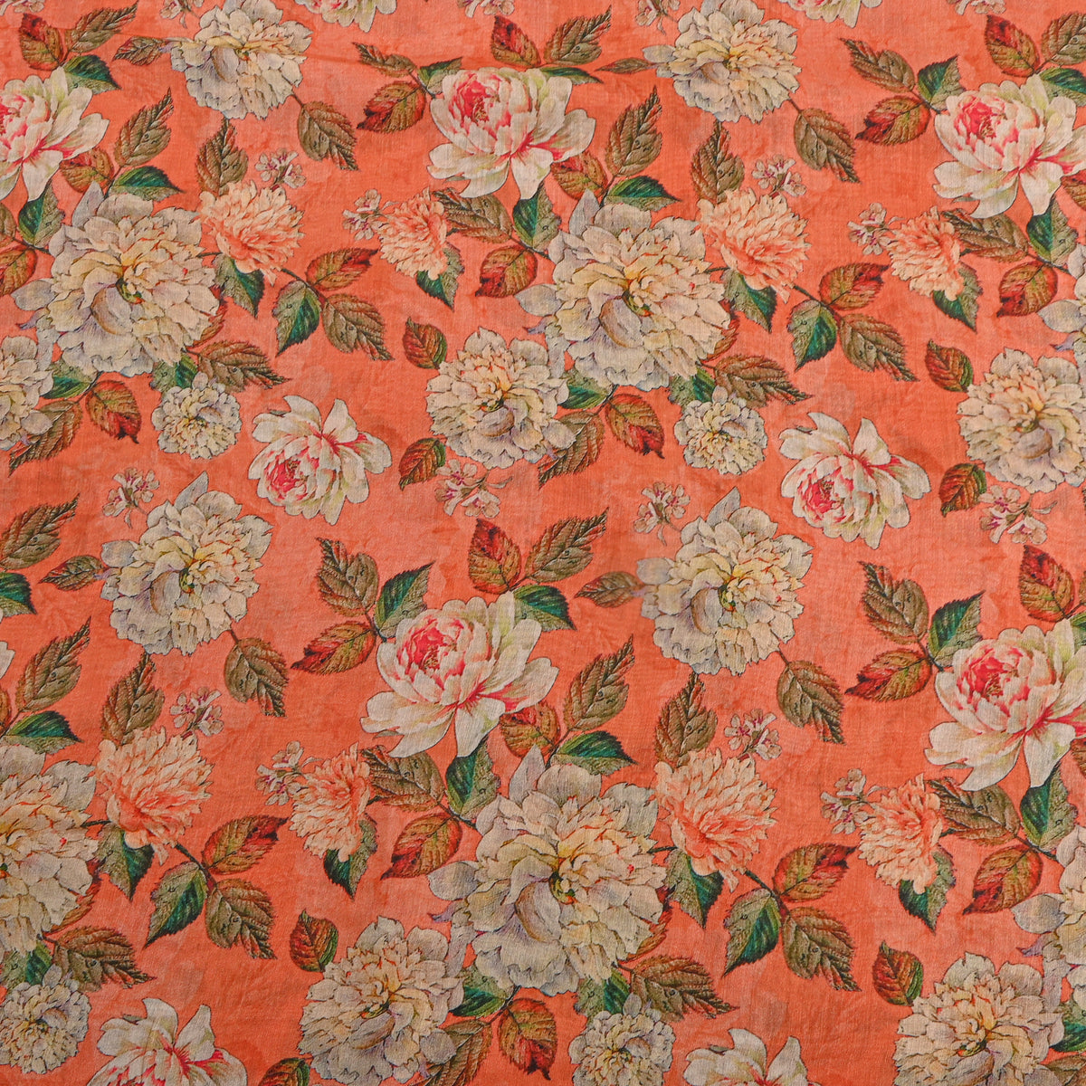 Coral Digital Floral Print Tussar Fabric
