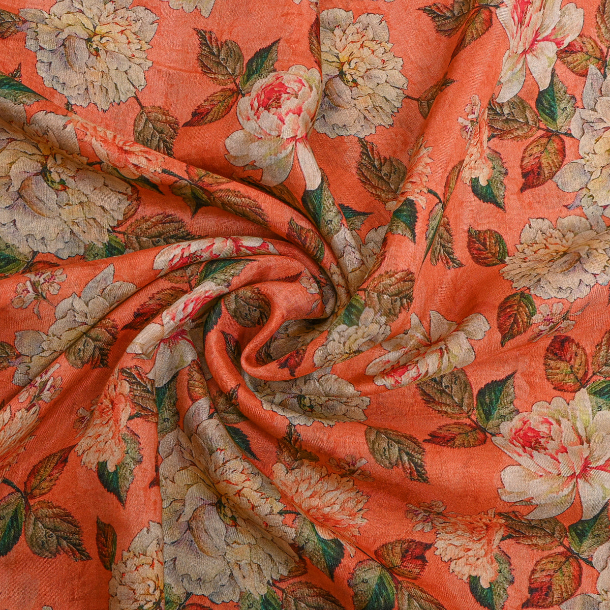 Coral Digital Floral Print Tussar Fabric