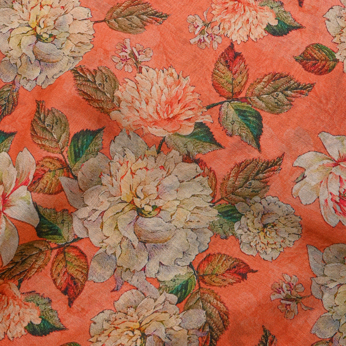 Coral Digital Floral Print Tussar Fabric