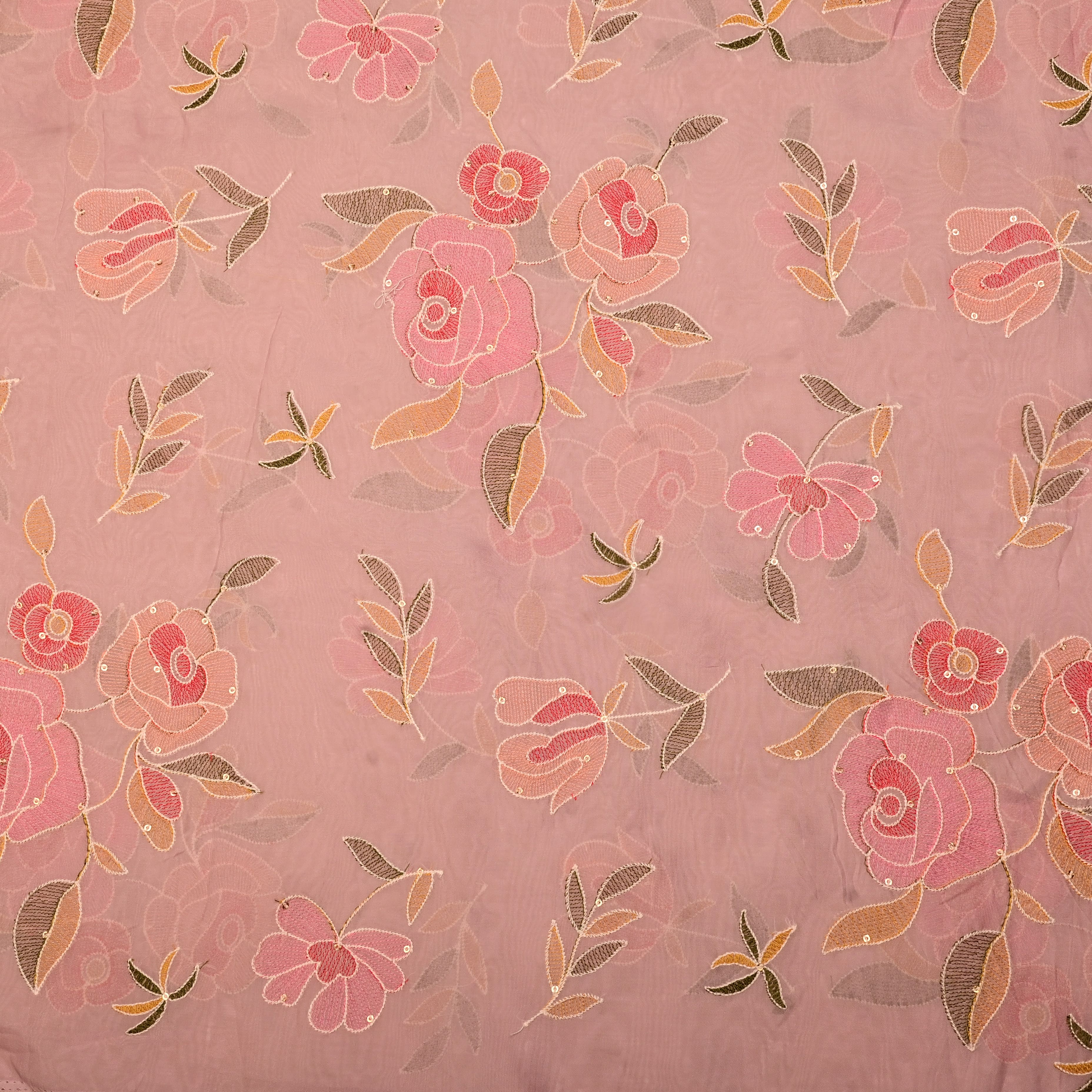 Soft Pink Organza Fabric With Embroidery