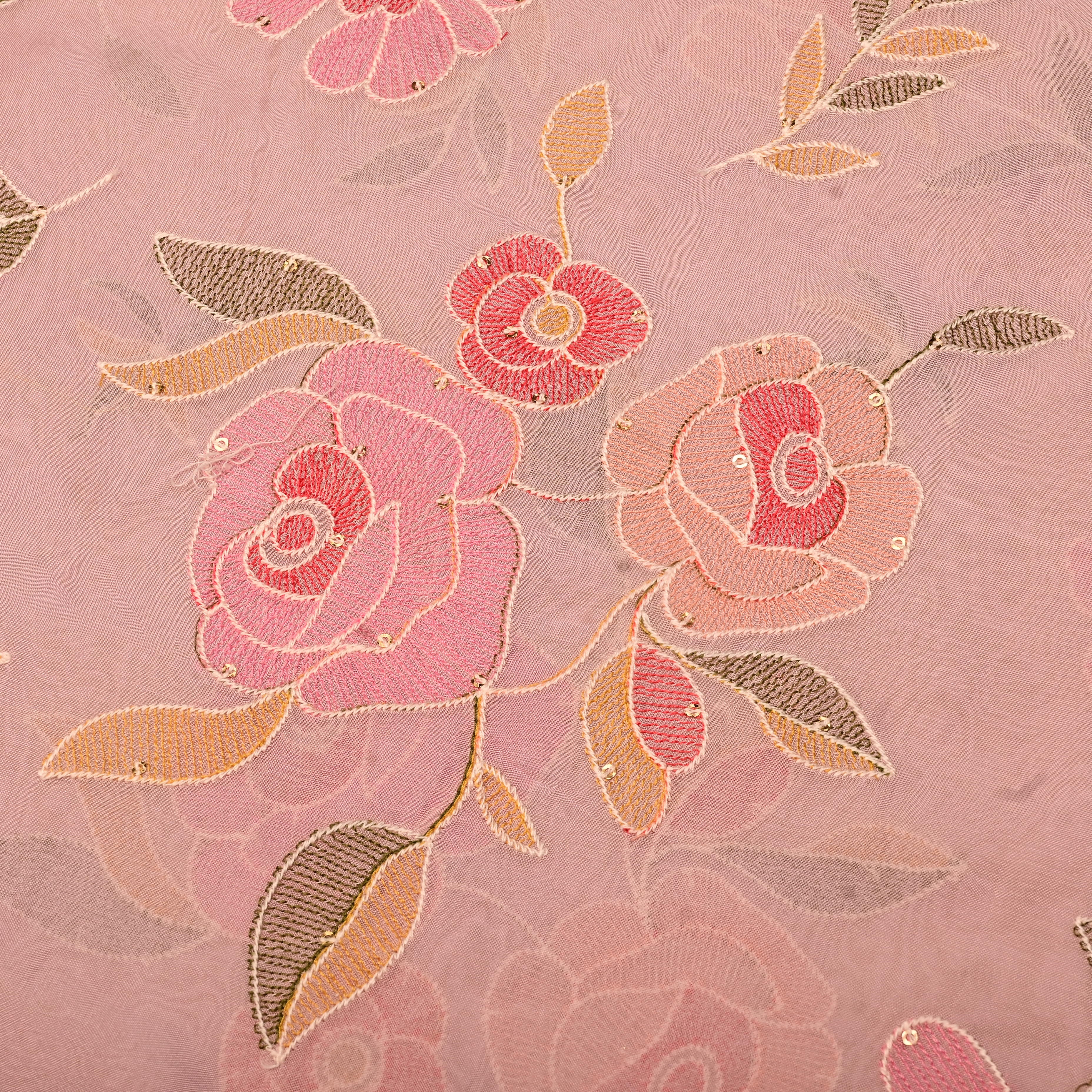 Soft Pink Organza Fabric With Embroidery