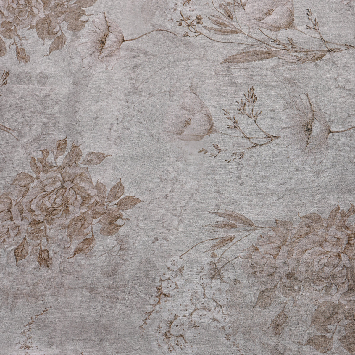 Dove White Chiffon With Sepia Rose And Wildflower Print