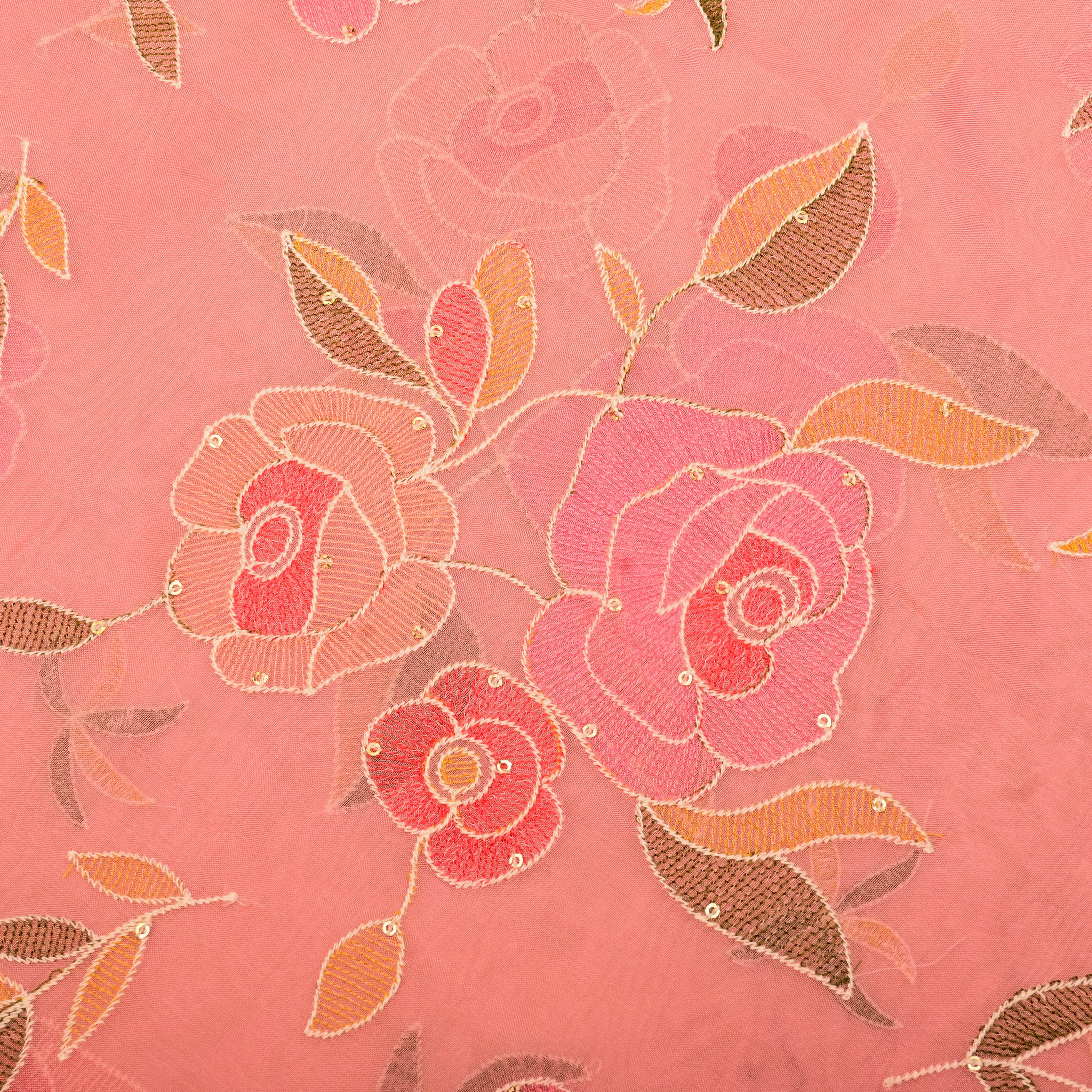 Mauvelous Pink Organza Fabric With Embroidery
